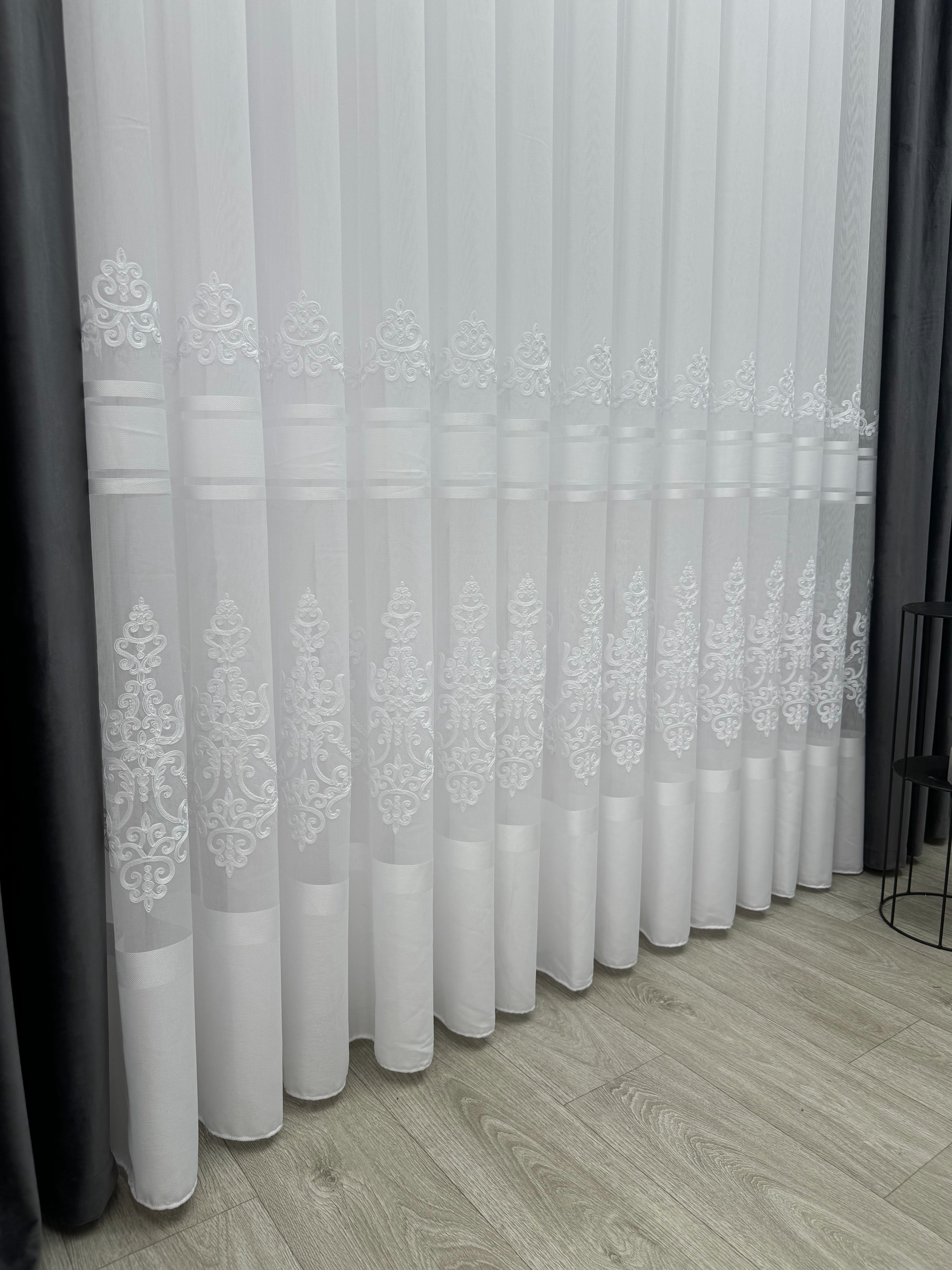 Sheer curtain with beautiful embroidery, white color