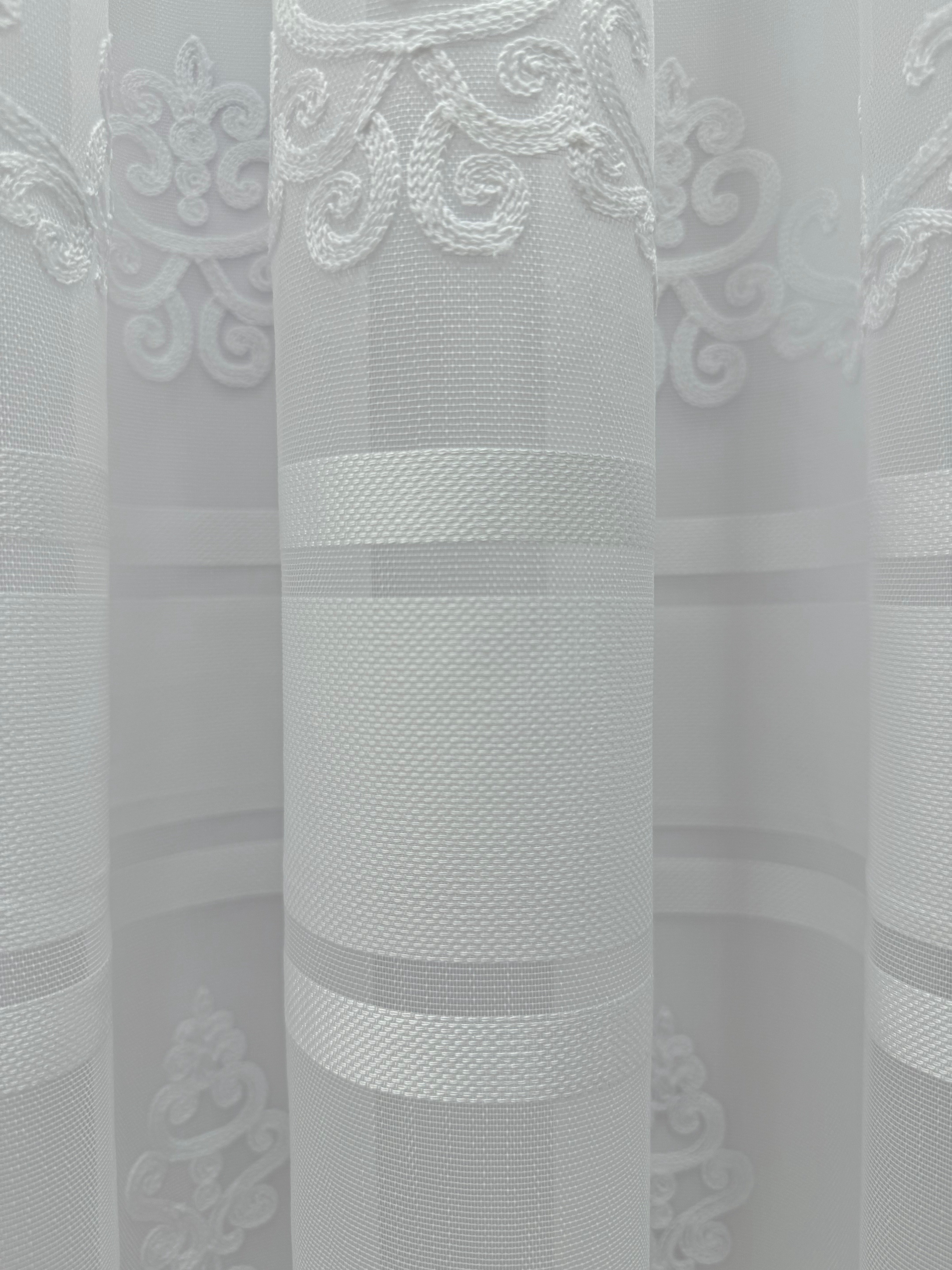 Sheer curtain with beautiful embroidery, white color