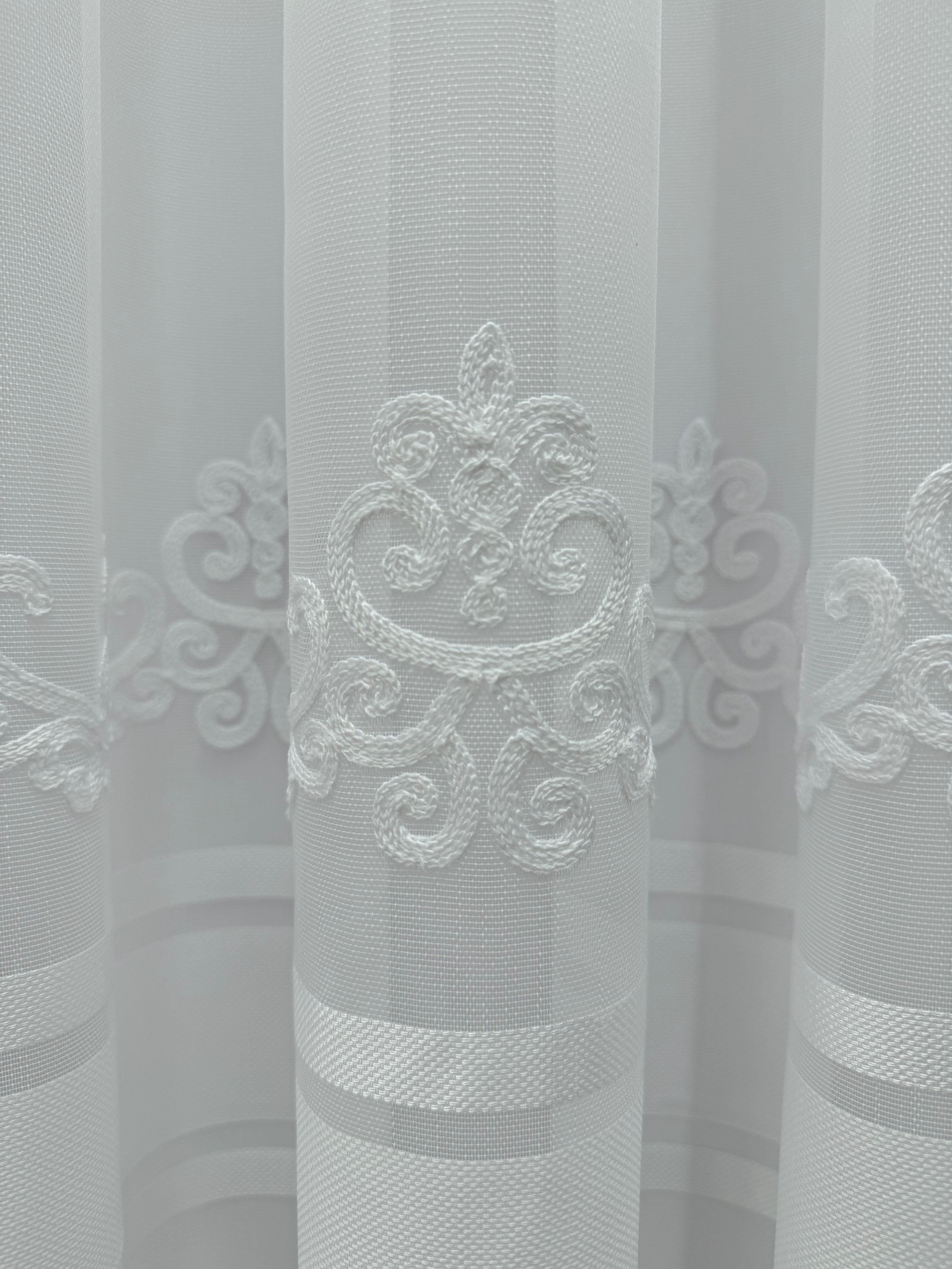 Sheer curtain with beautiful embroidery, white color