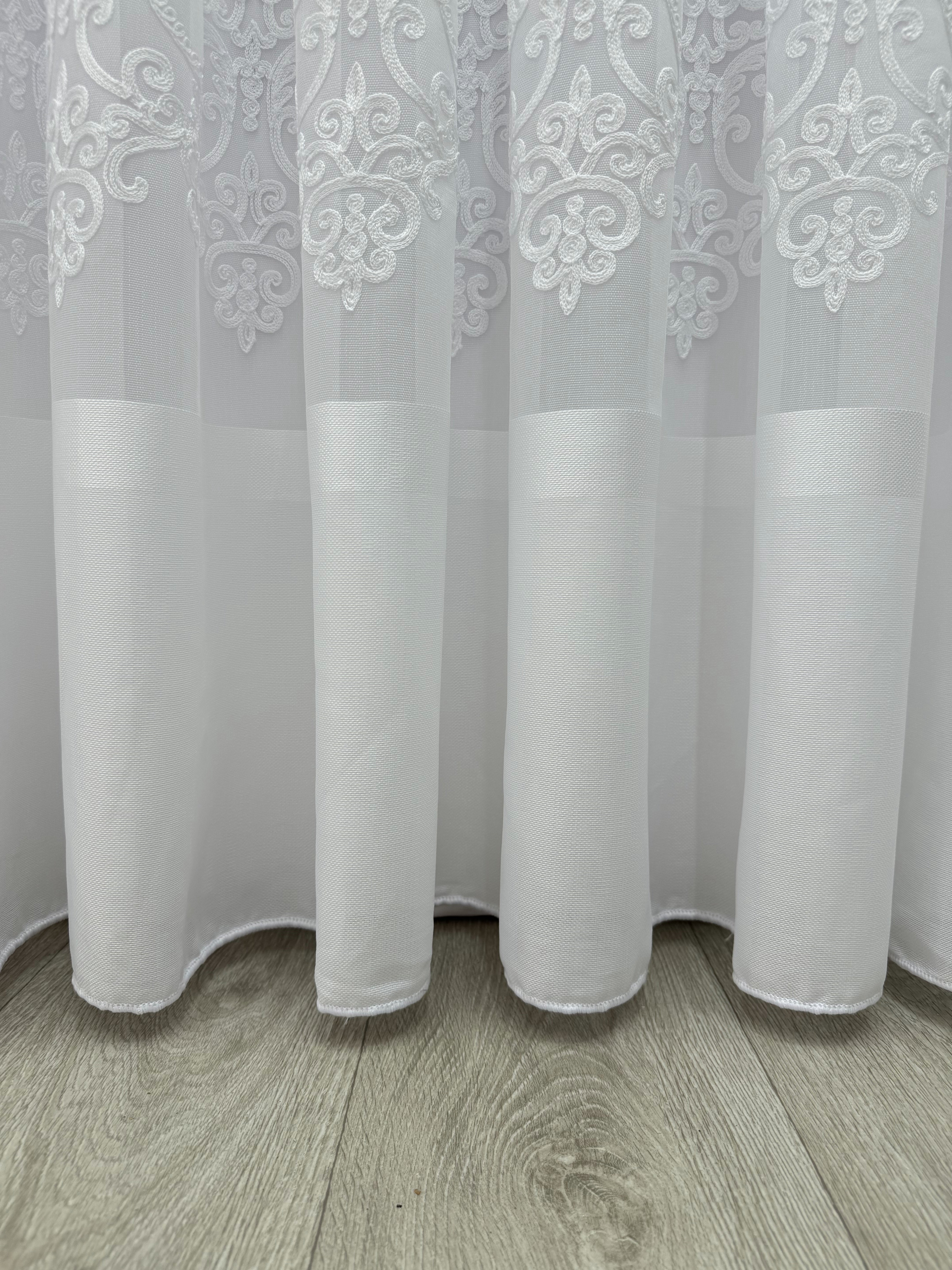 Sheer curtain with beautiful embroidery, white color