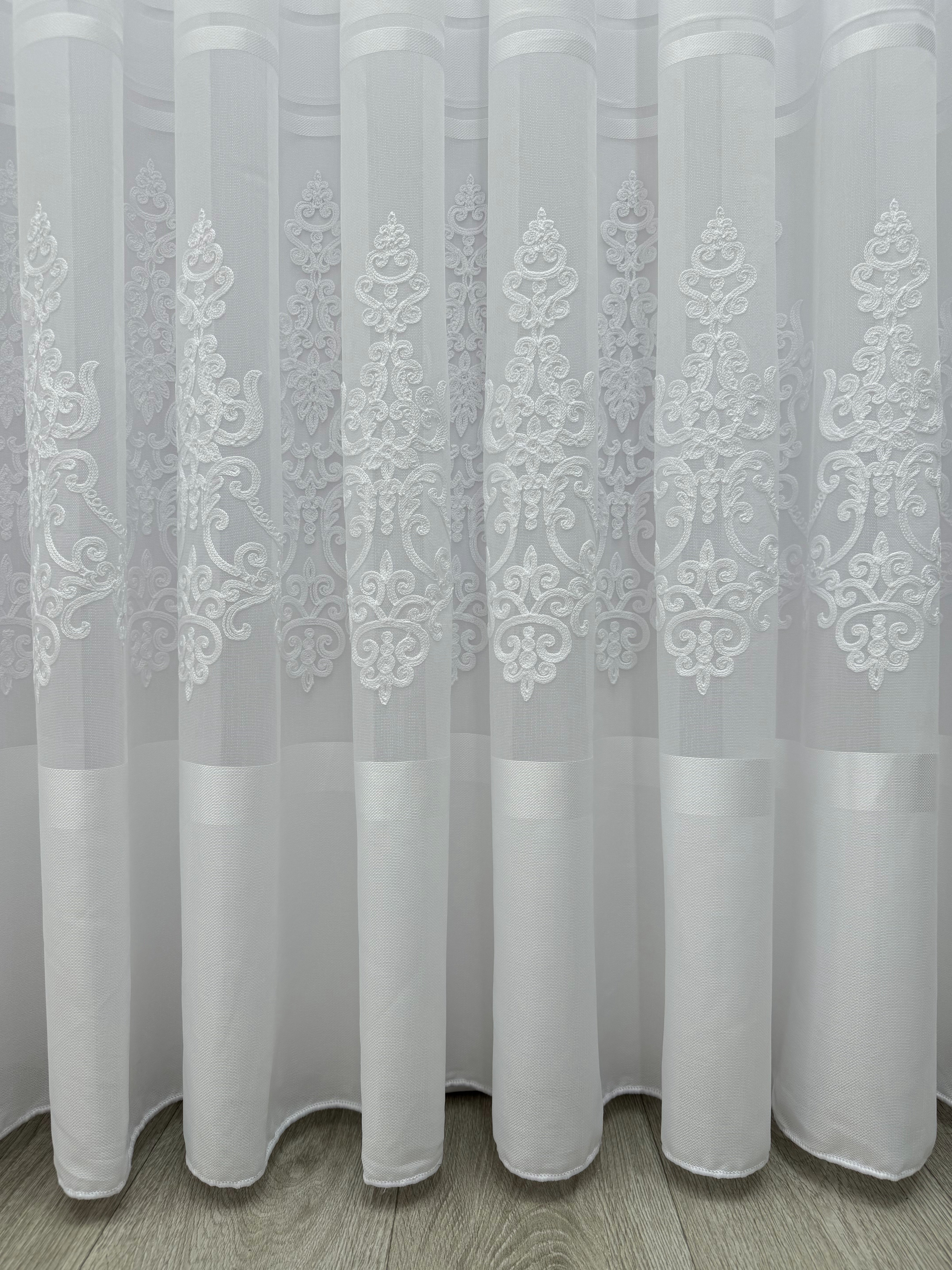 Sheer curtain with beautiful embroidery, white color