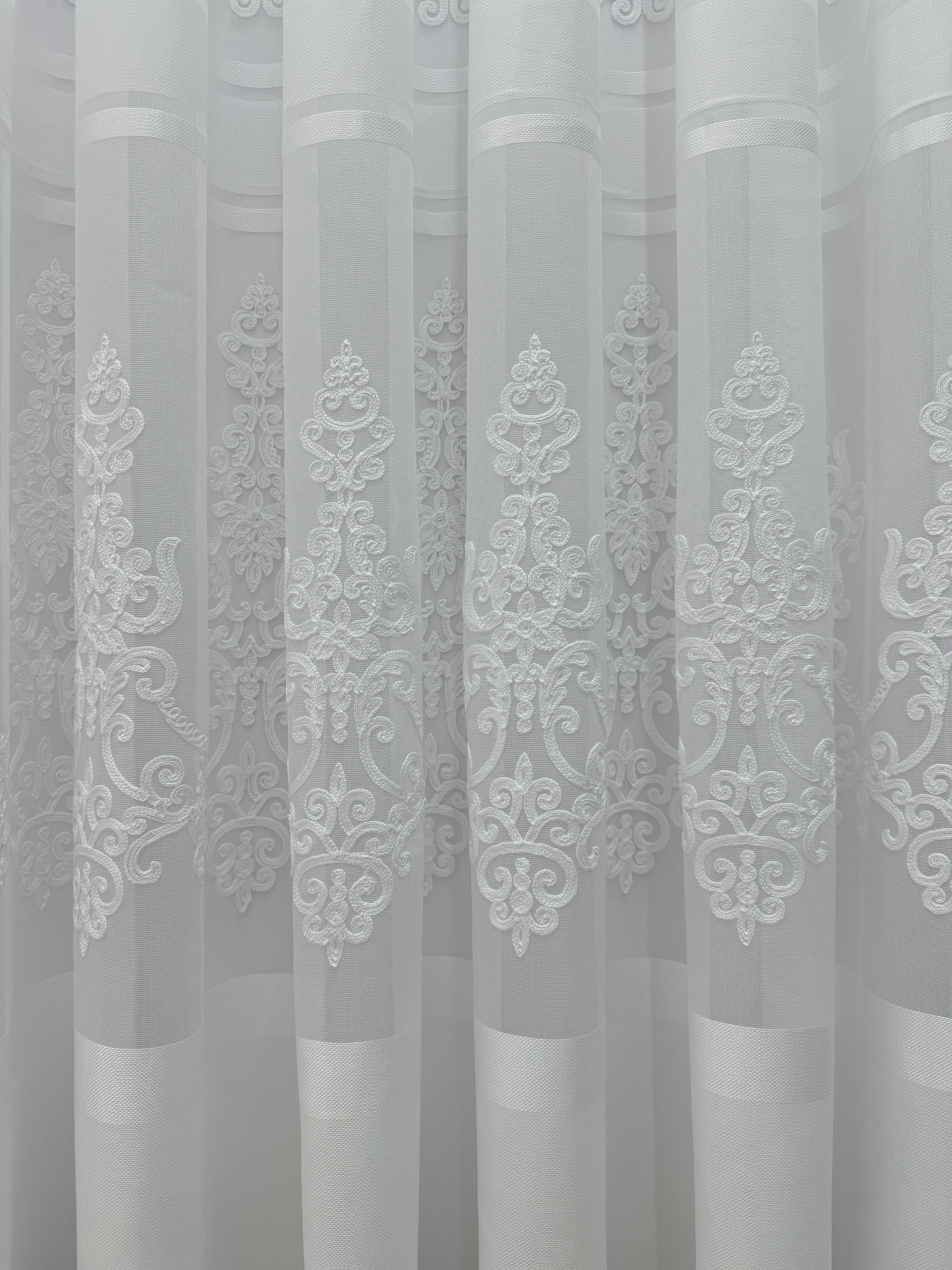 Sheer curtain with beautiful embroidery, white color