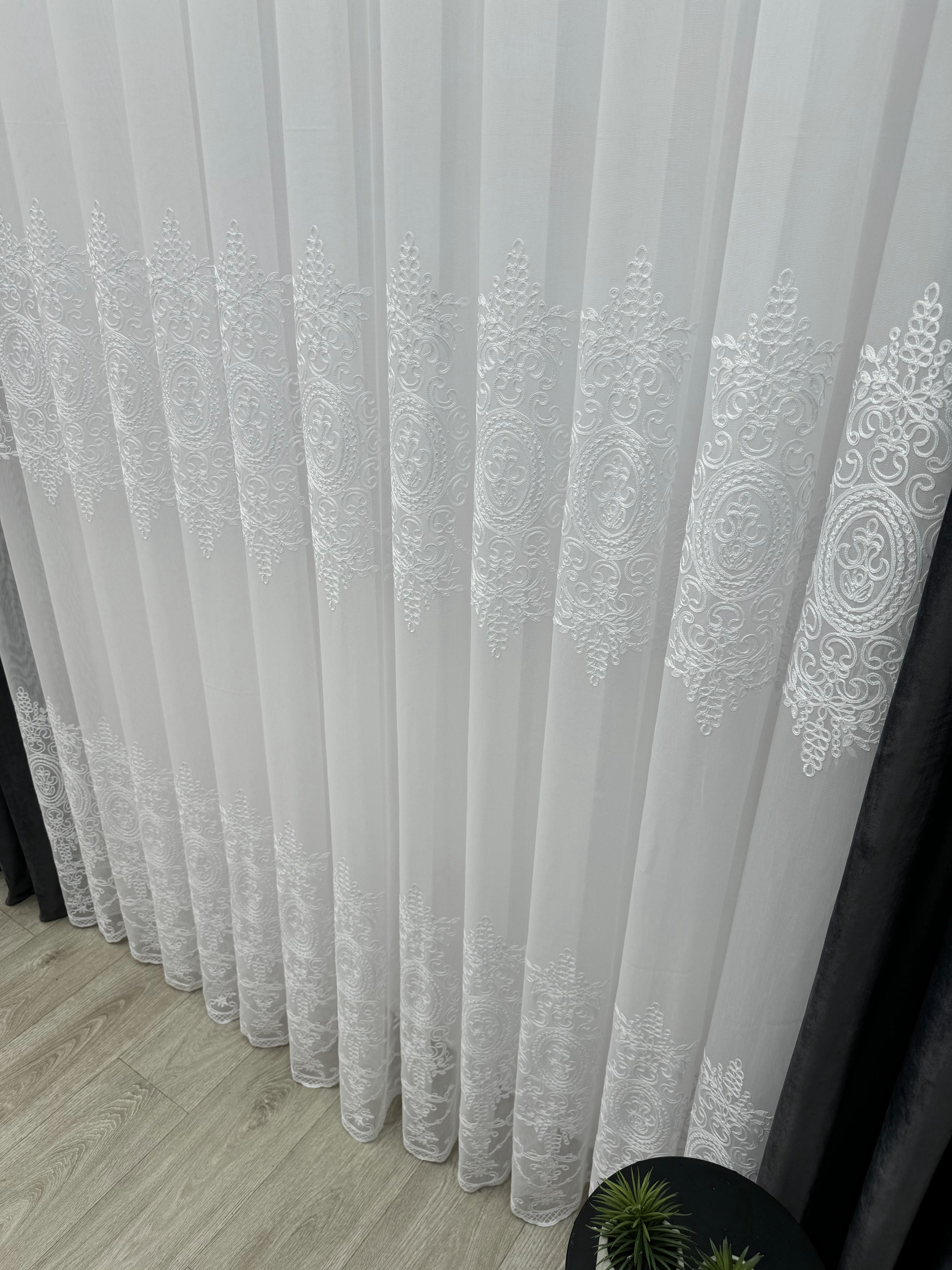 Sheer curtain with beautiful embroidery, white color