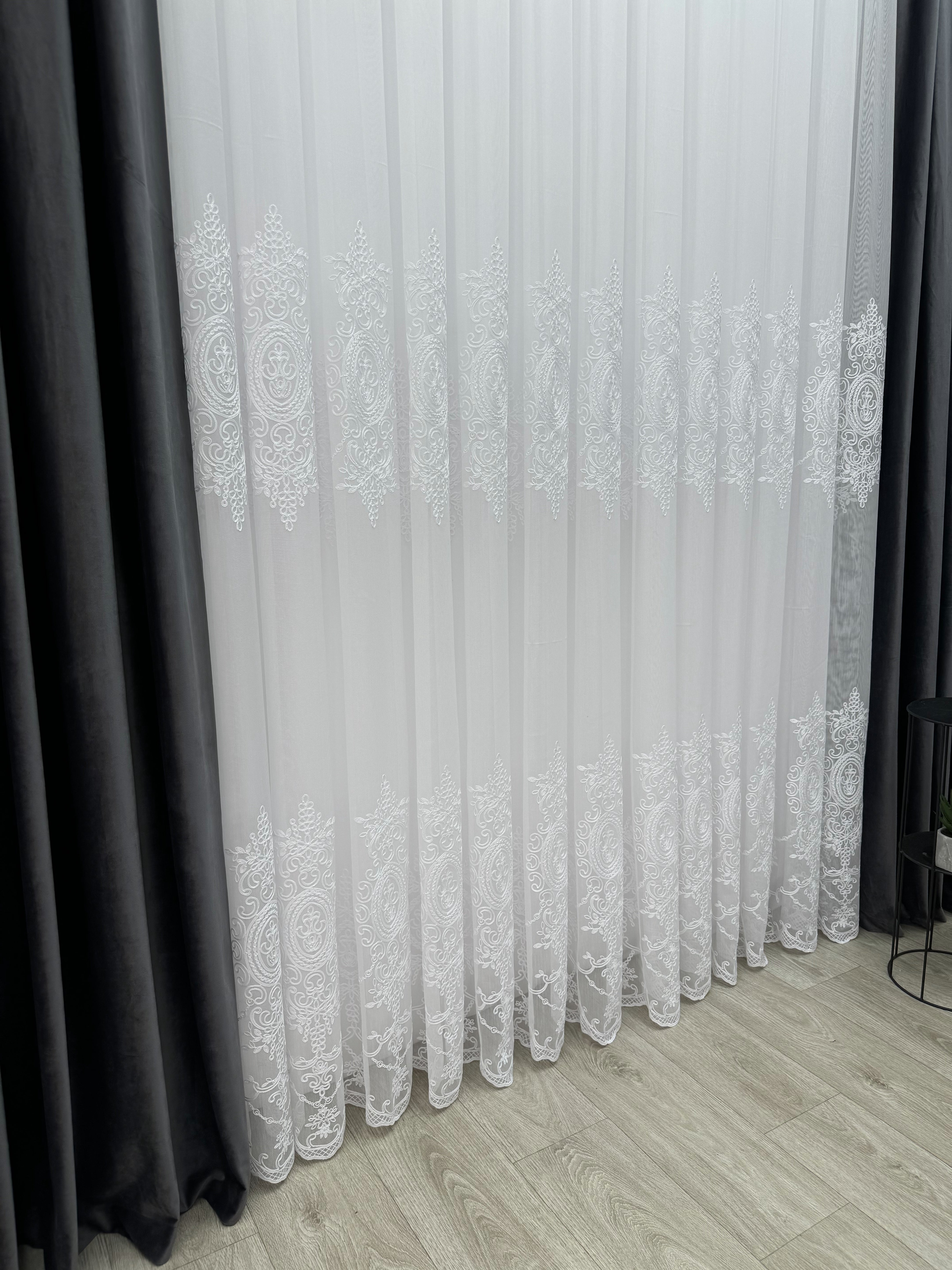 Sheer curtain with beautiful embroidery, white color