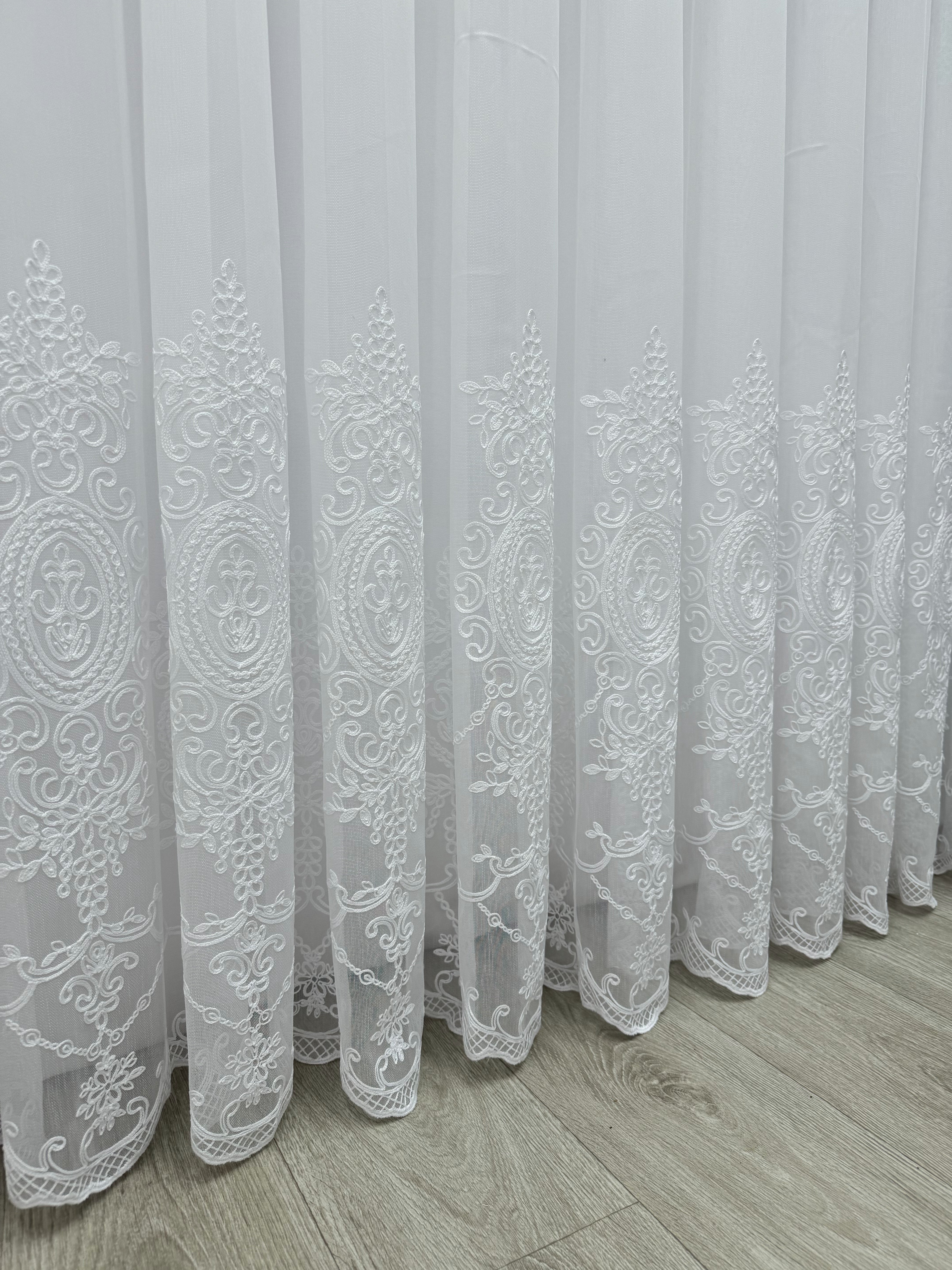 Sheer curtain with beautiful embroidery, white color