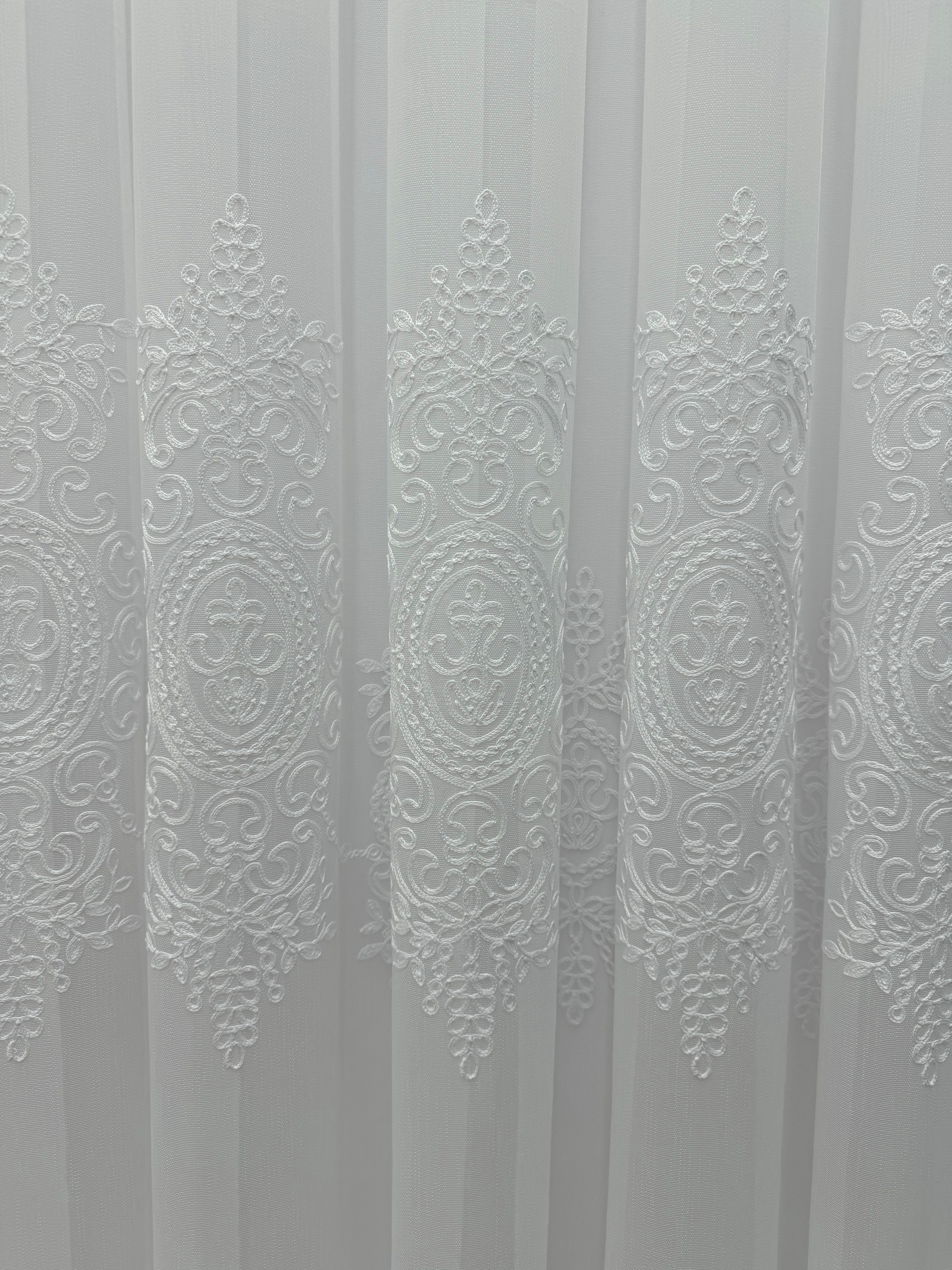 Sheer curtain with beautiful embroidery, white color