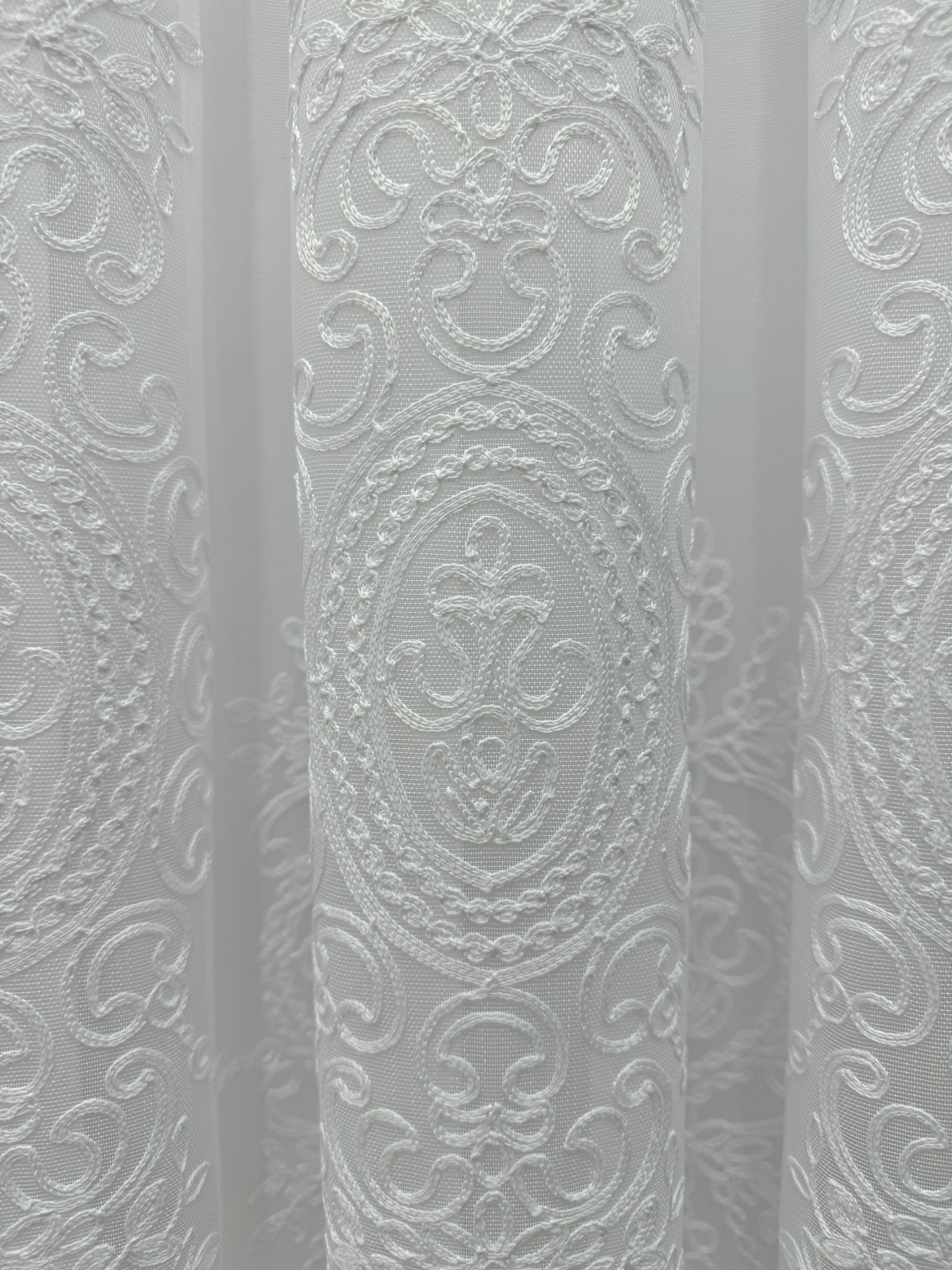 Sheer curtain with beautiful embroidery, white color