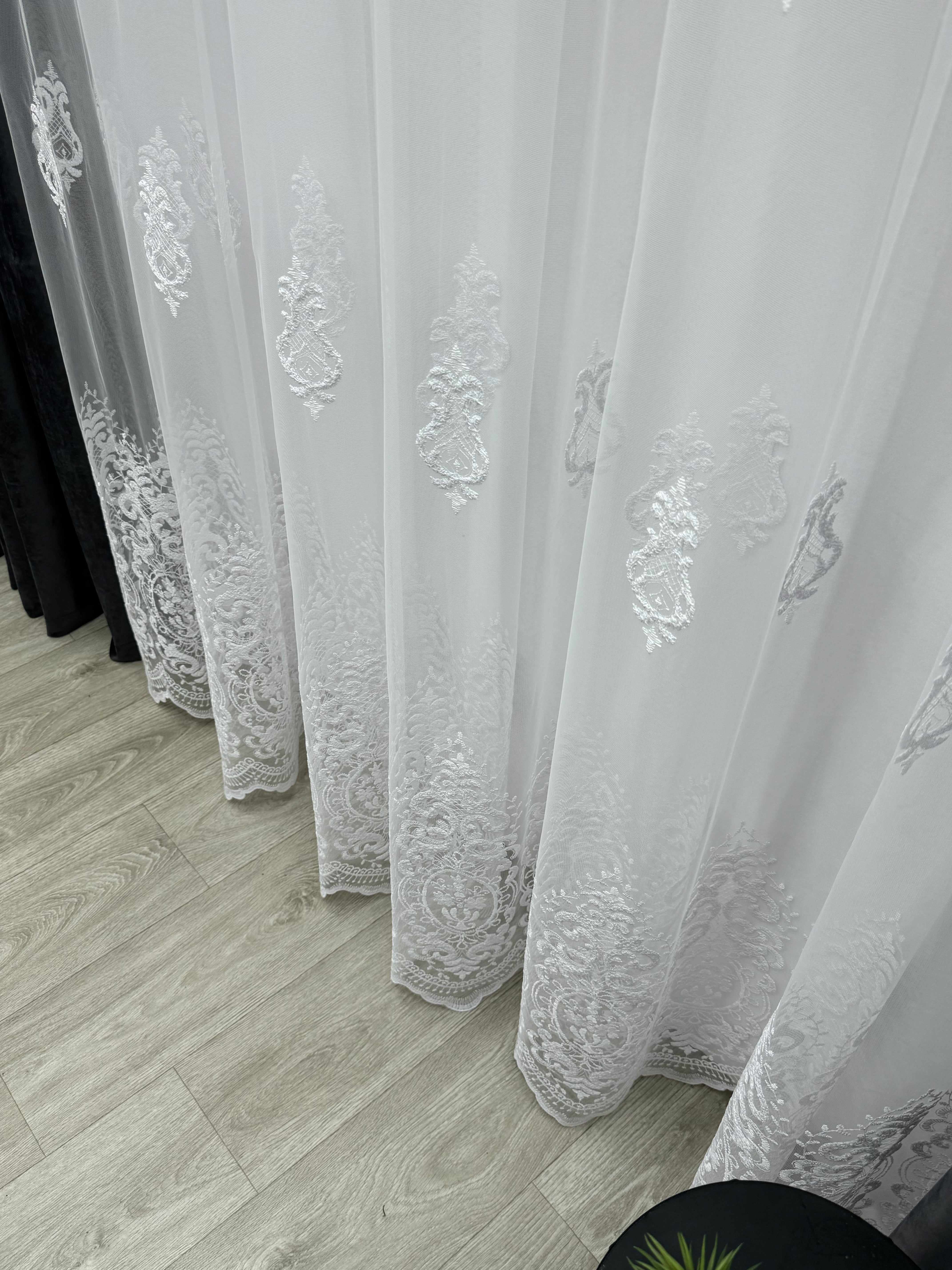 Sheer curtain with beautiful embroidery, white color