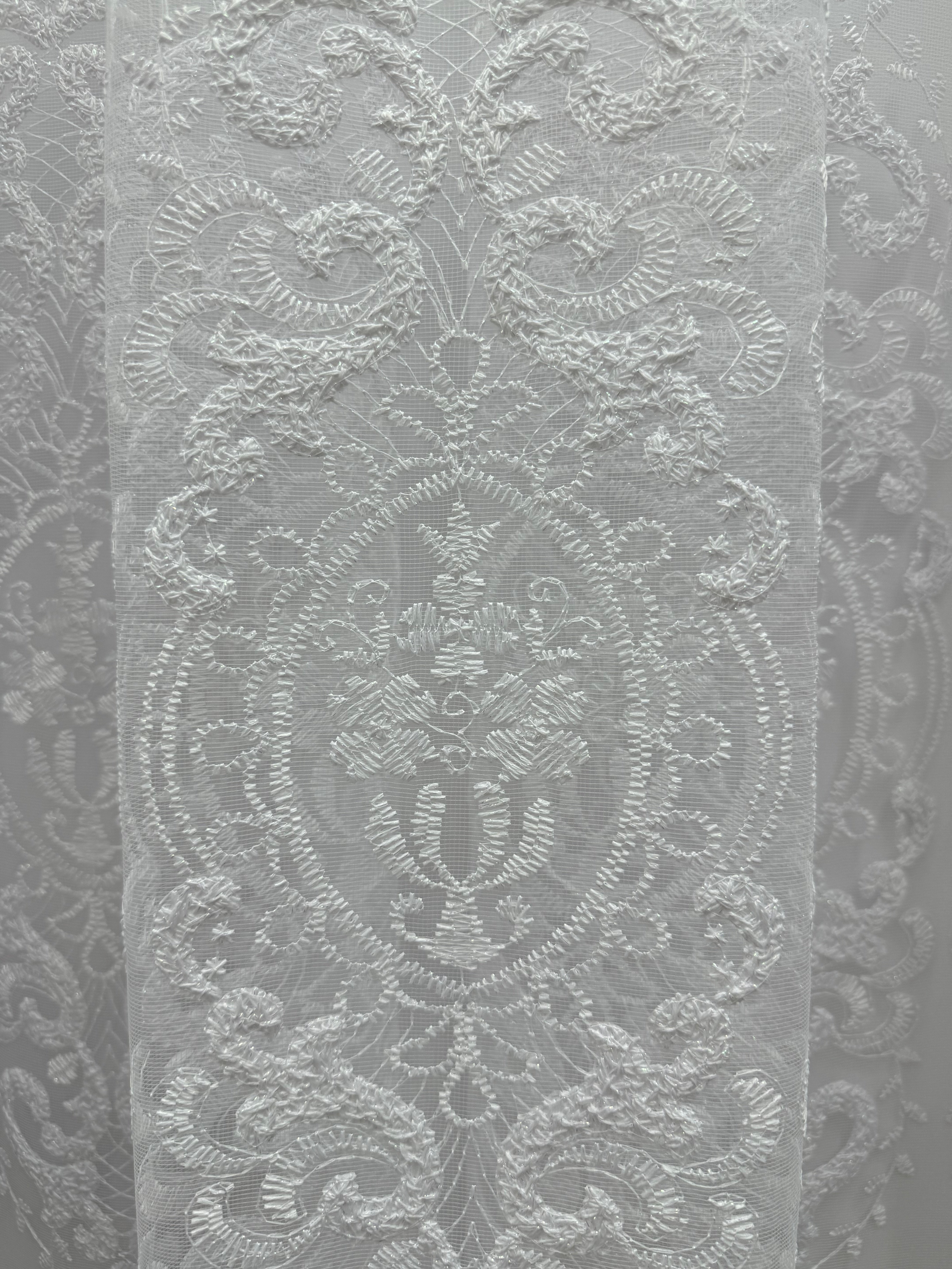 Sheer curtain with beautiful embroidery, white color