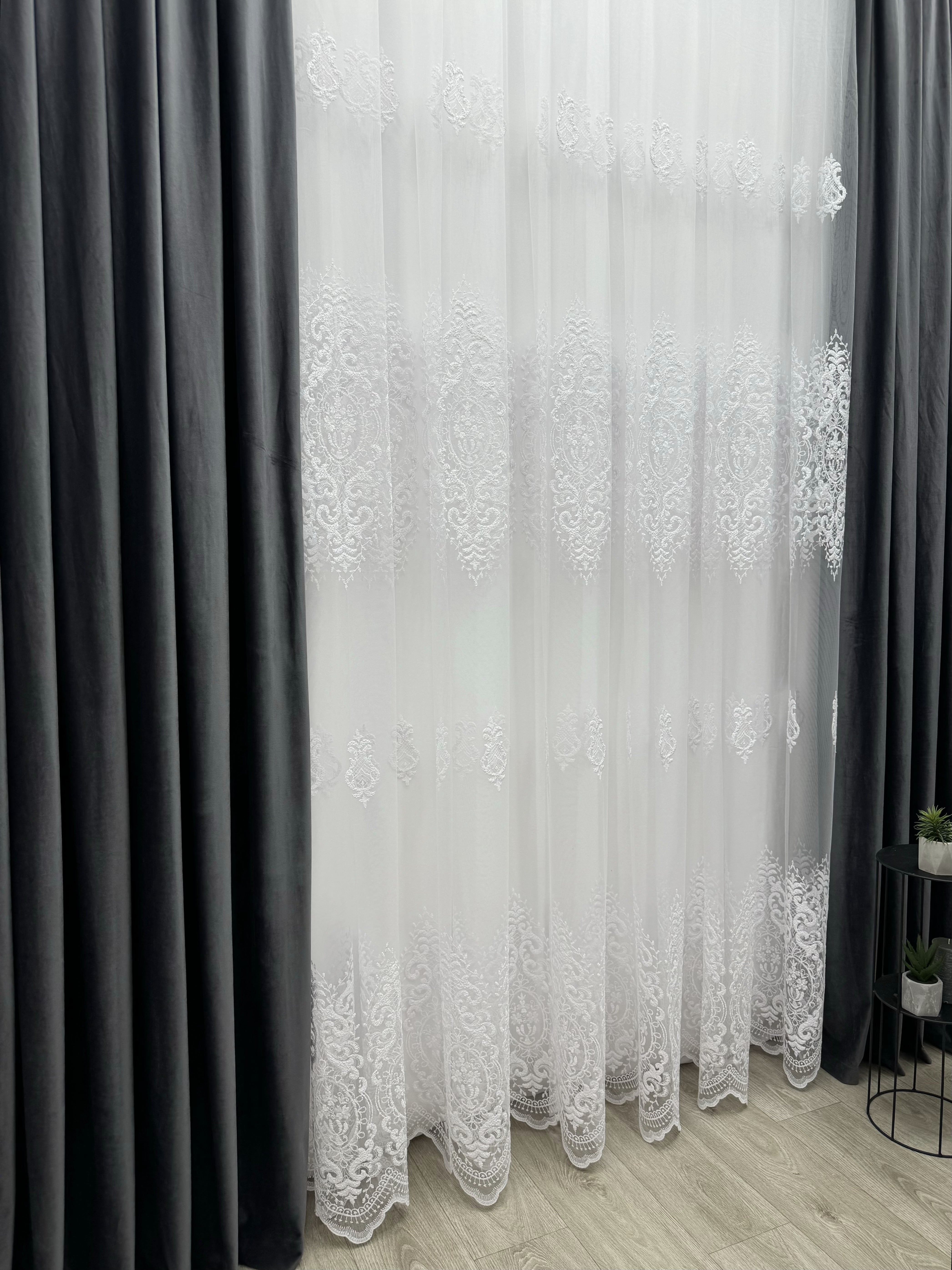 Sheer curtain with beautiful embroidery, white color