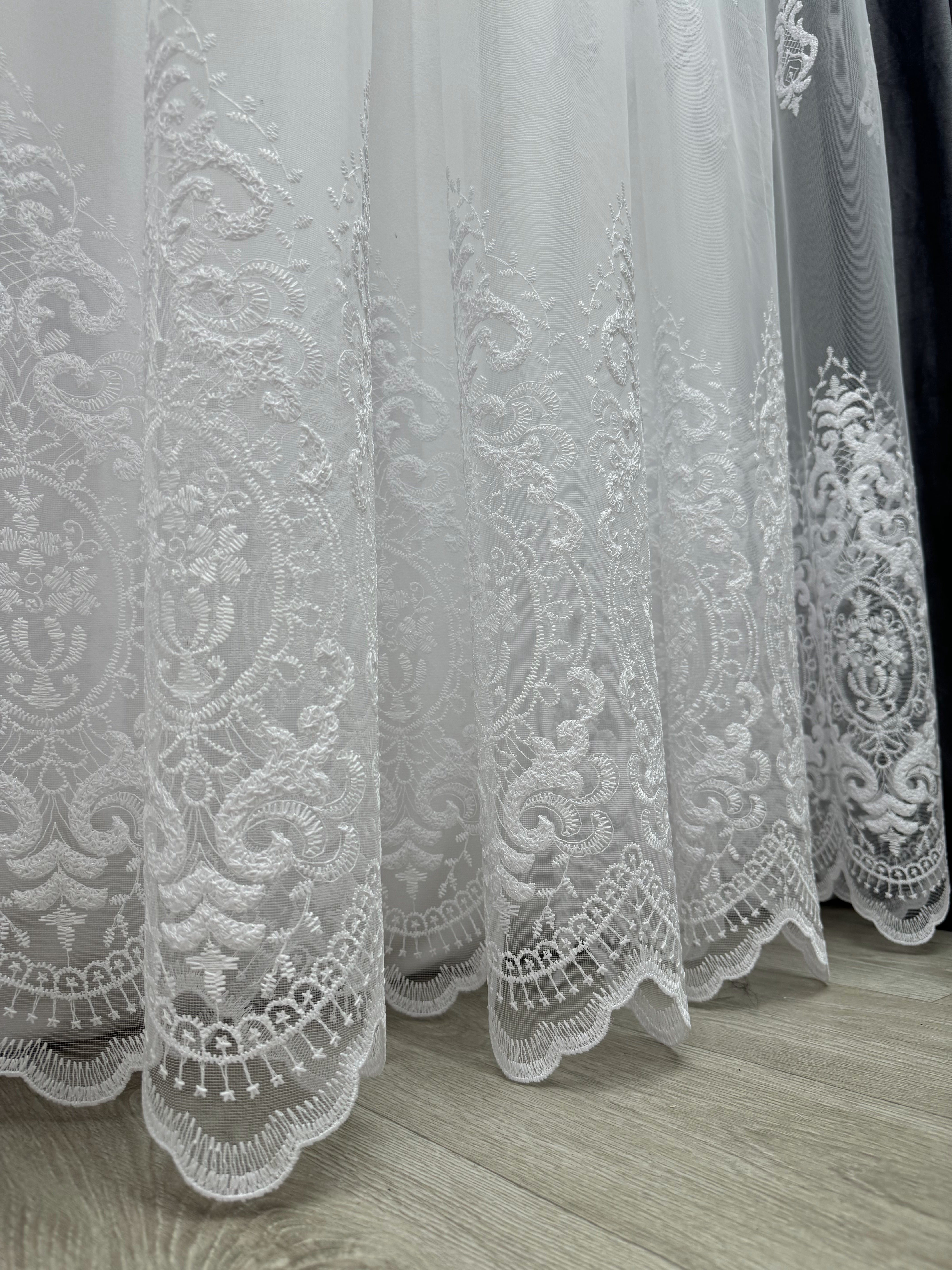 Sheer curtain with beautiful embroidery, white color