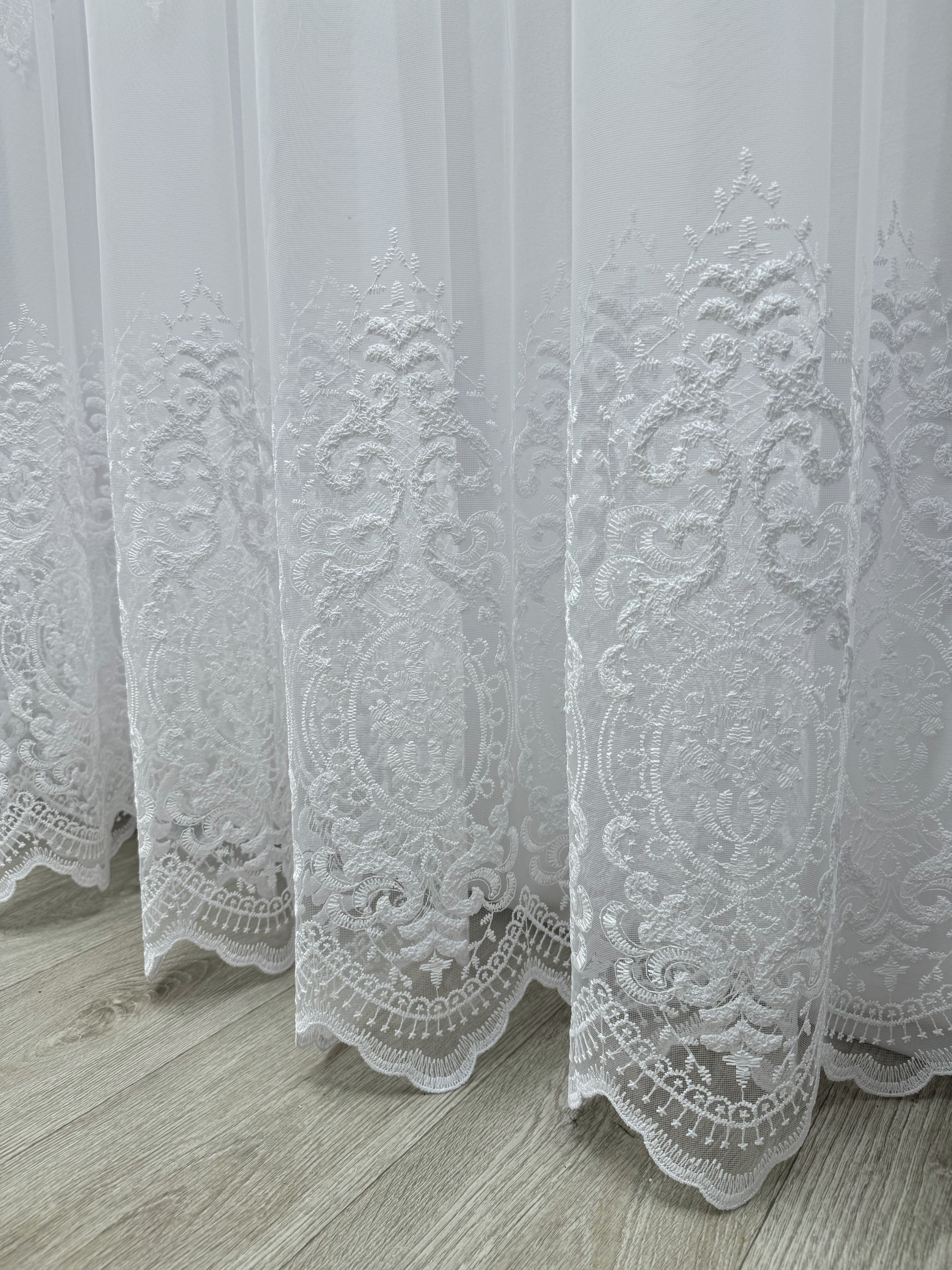 Sheer curtain with beautiful embroidery, white color