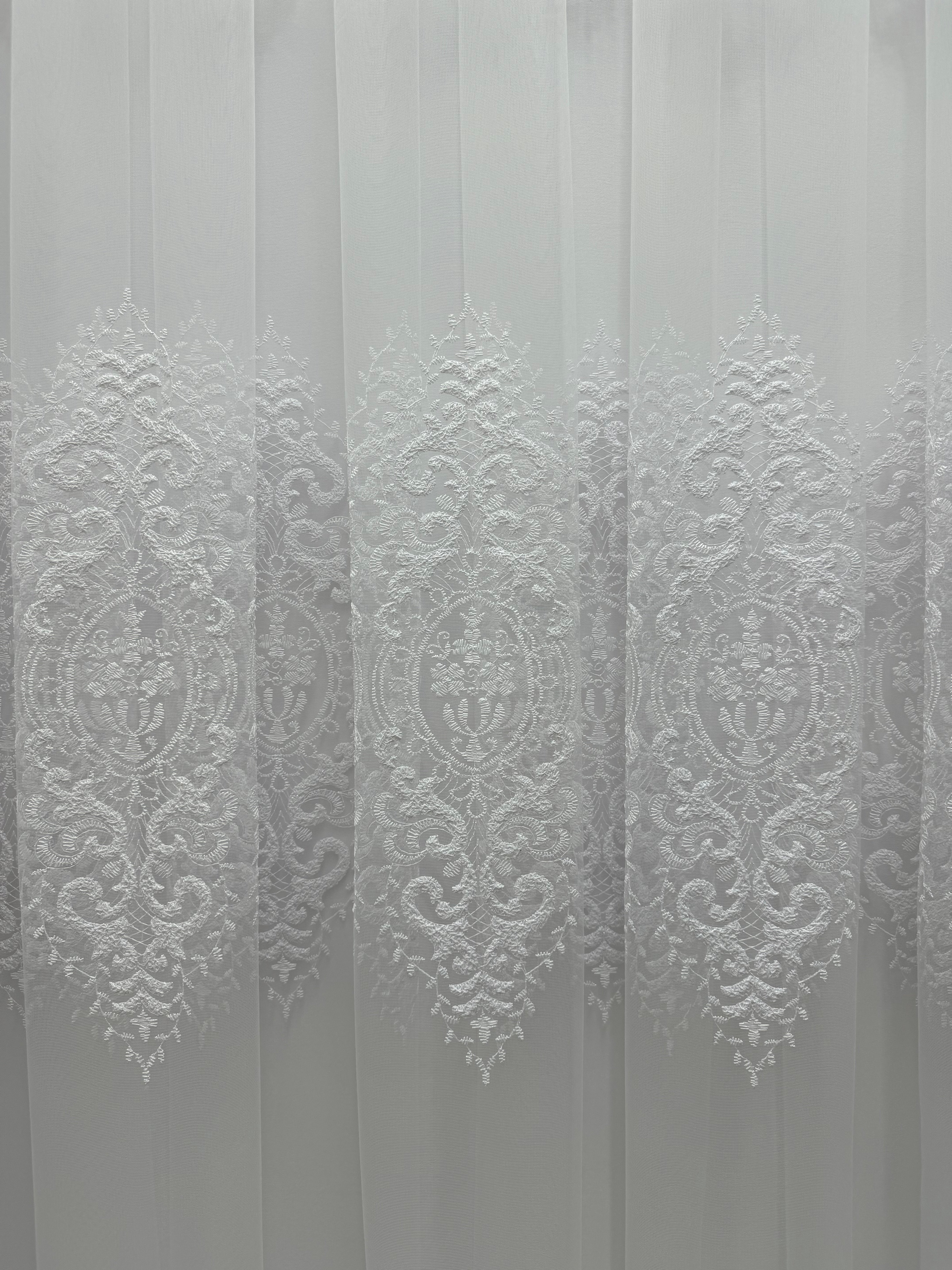 Sheer curtain with beautiful embroidery, white color