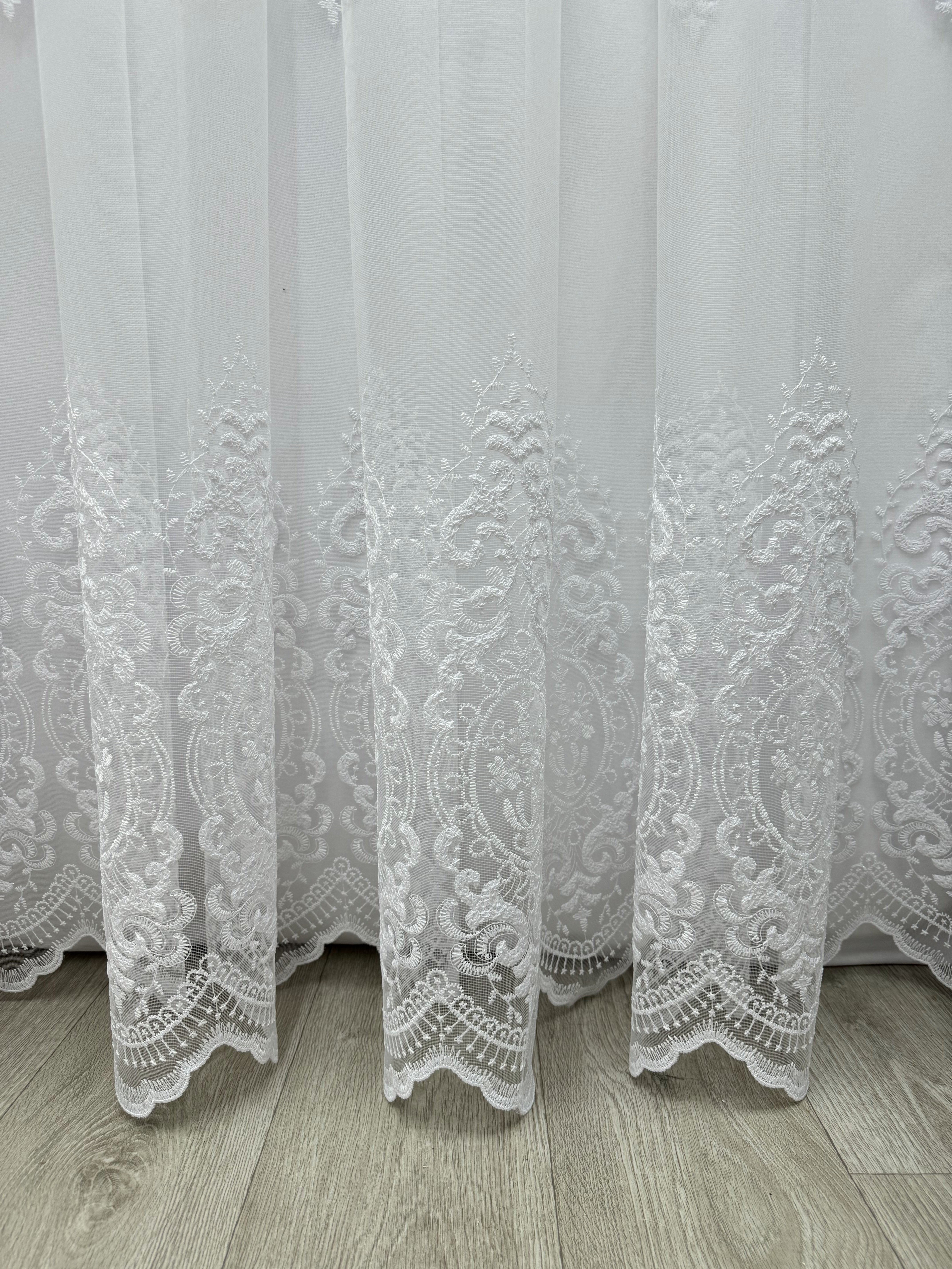 Sheer curtain with beautiful embroidery, white color