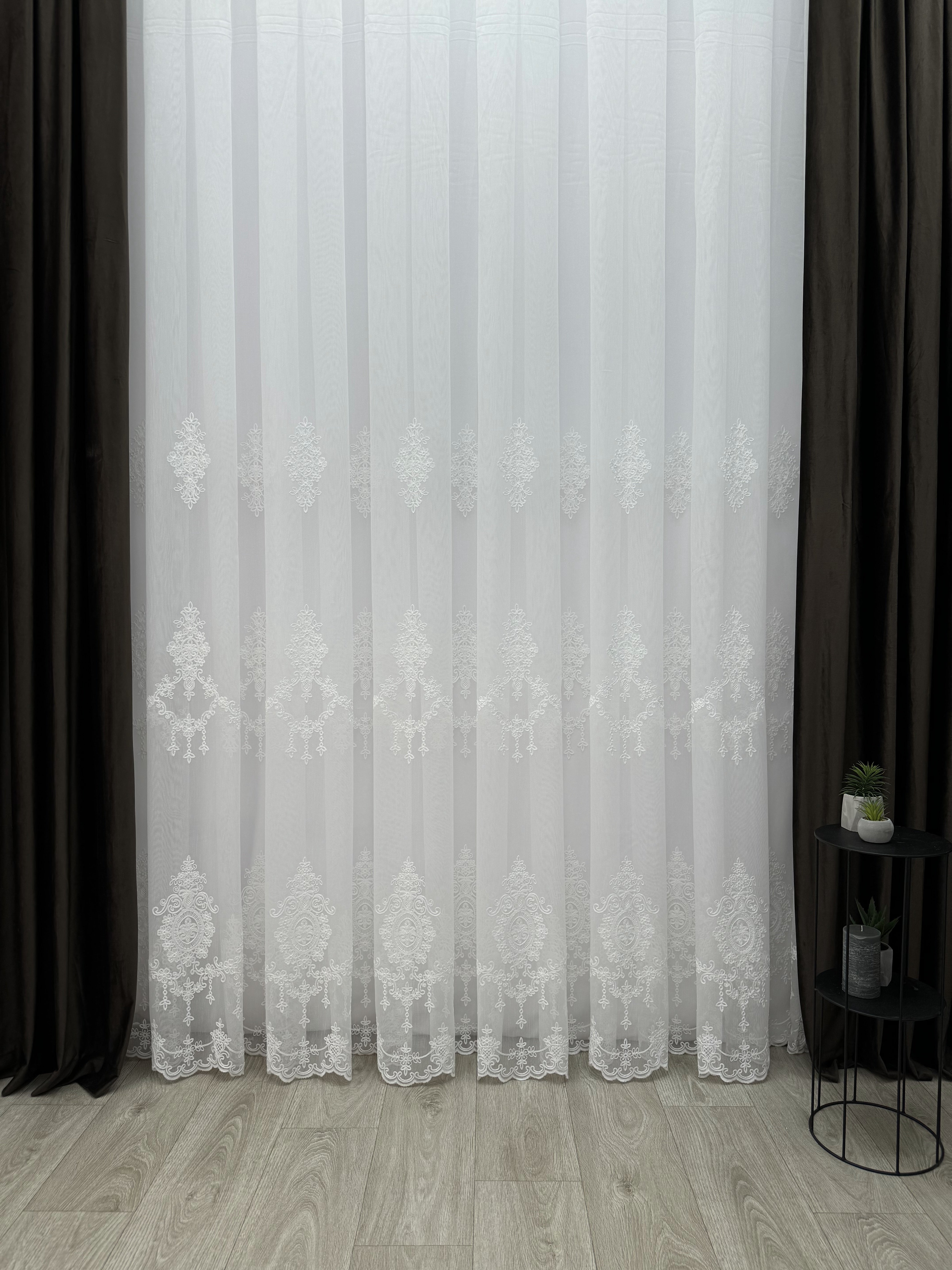 Sheer curtain with beautiful embroidery, milk color