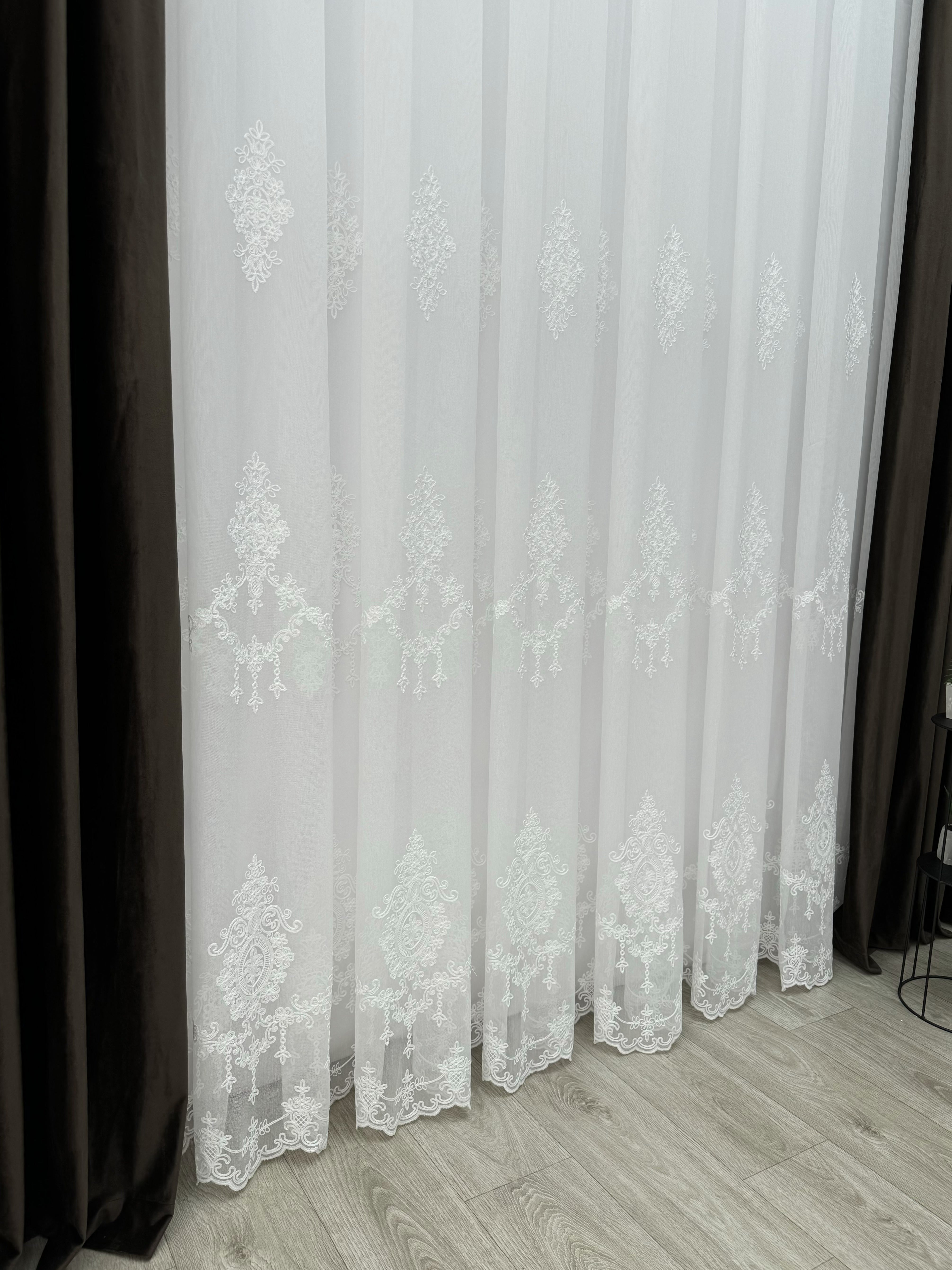 Sheer curtain with beautiful embroidery, milk color