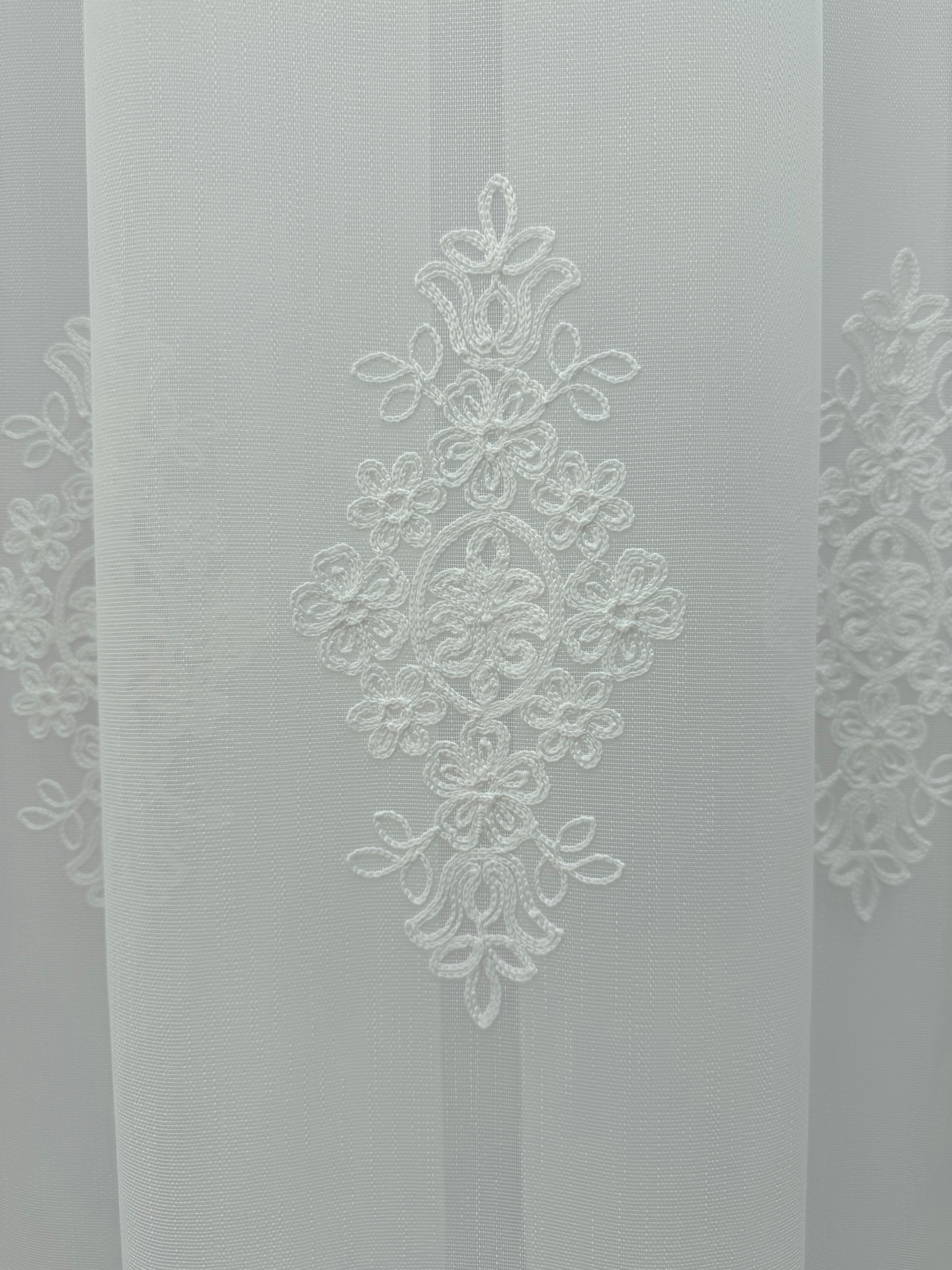 Sheer curtain with beautiful embroidery, milk color