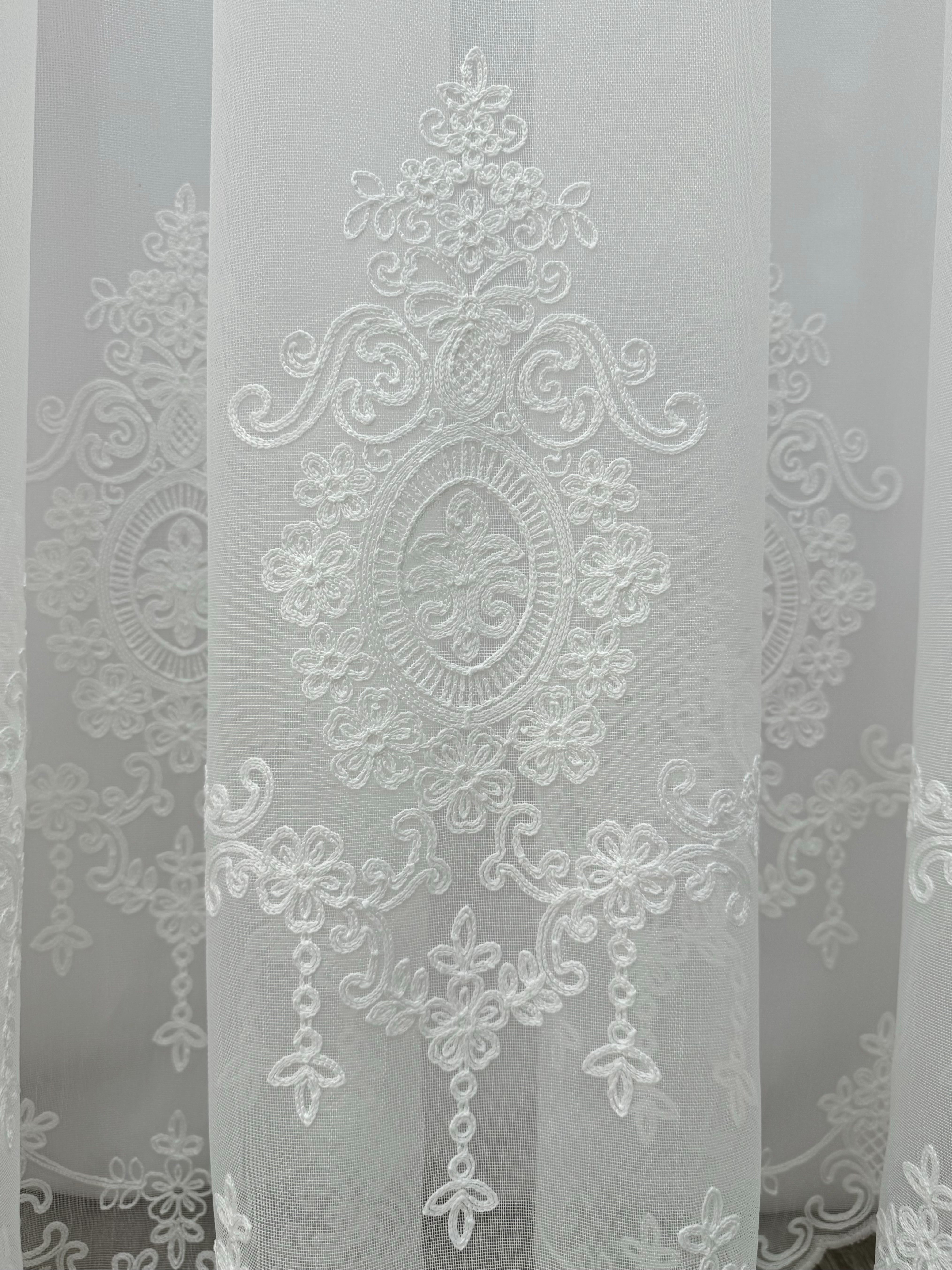 Sheer curtain with beautiful embroidery, milk color