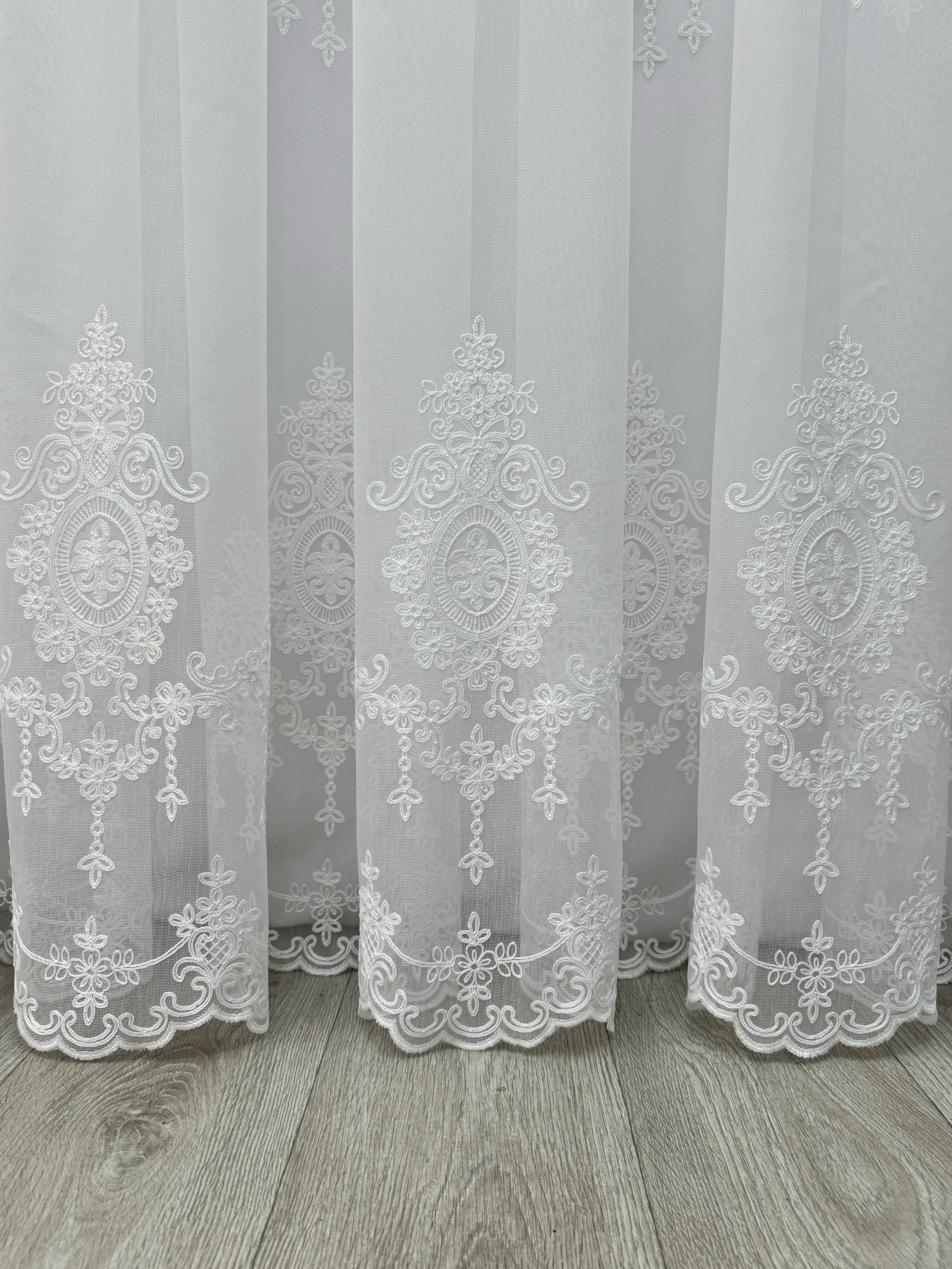 Sheer curtain with beautiful embroidery, milk color