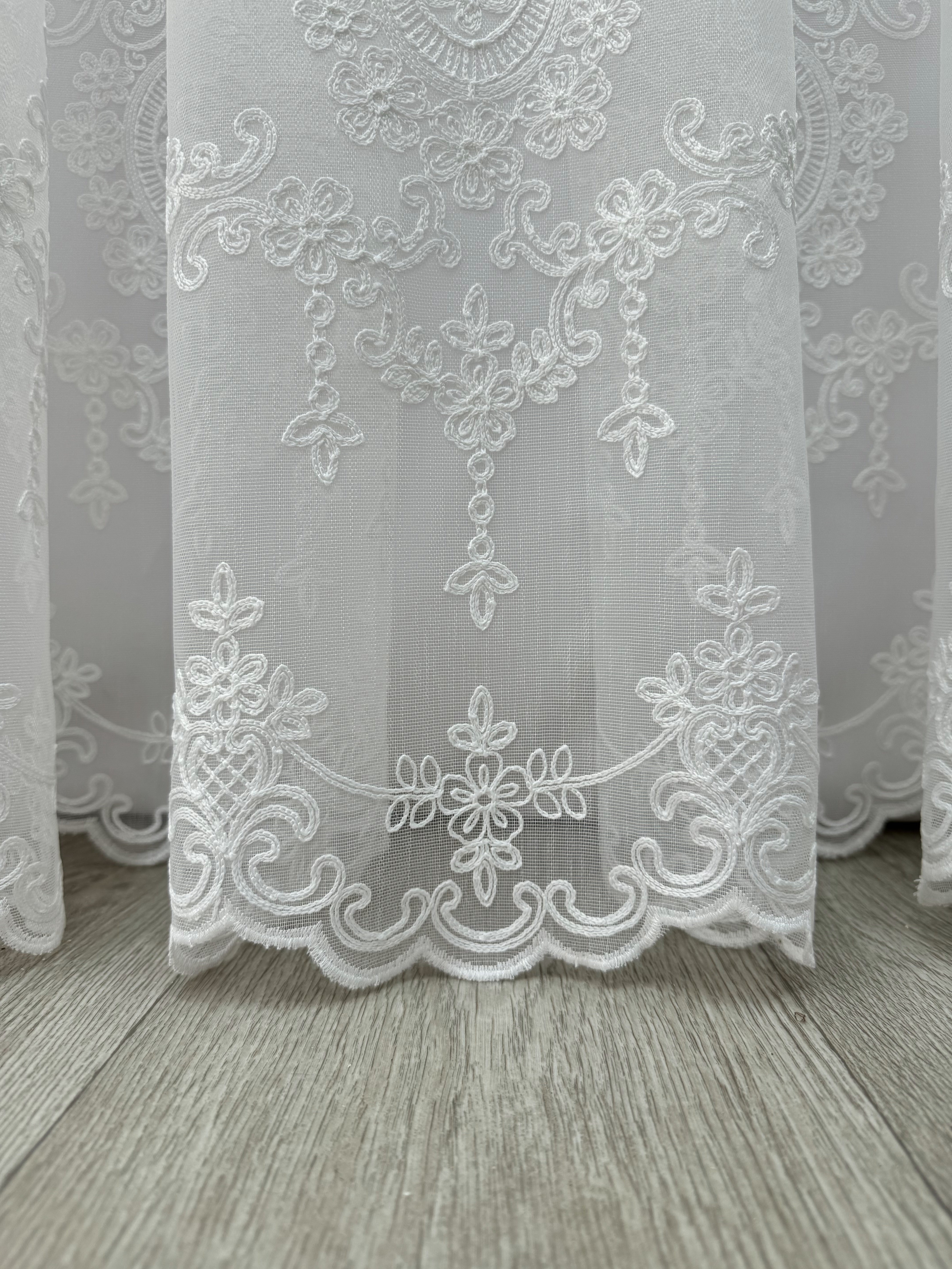 Sheer curtain with beautiful embroidery, milk color