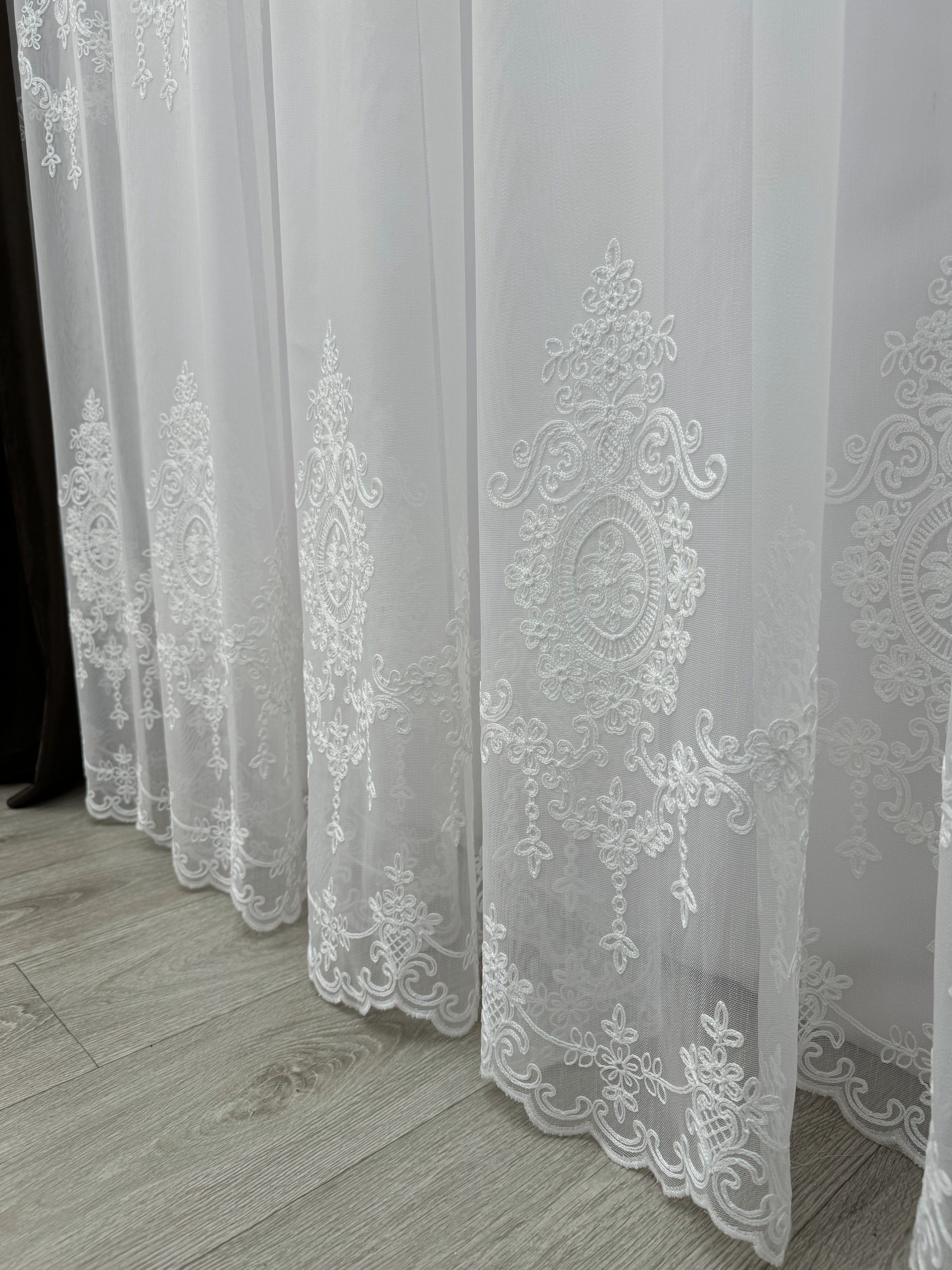 Sheer curtain with beautiful embroidery, milk color