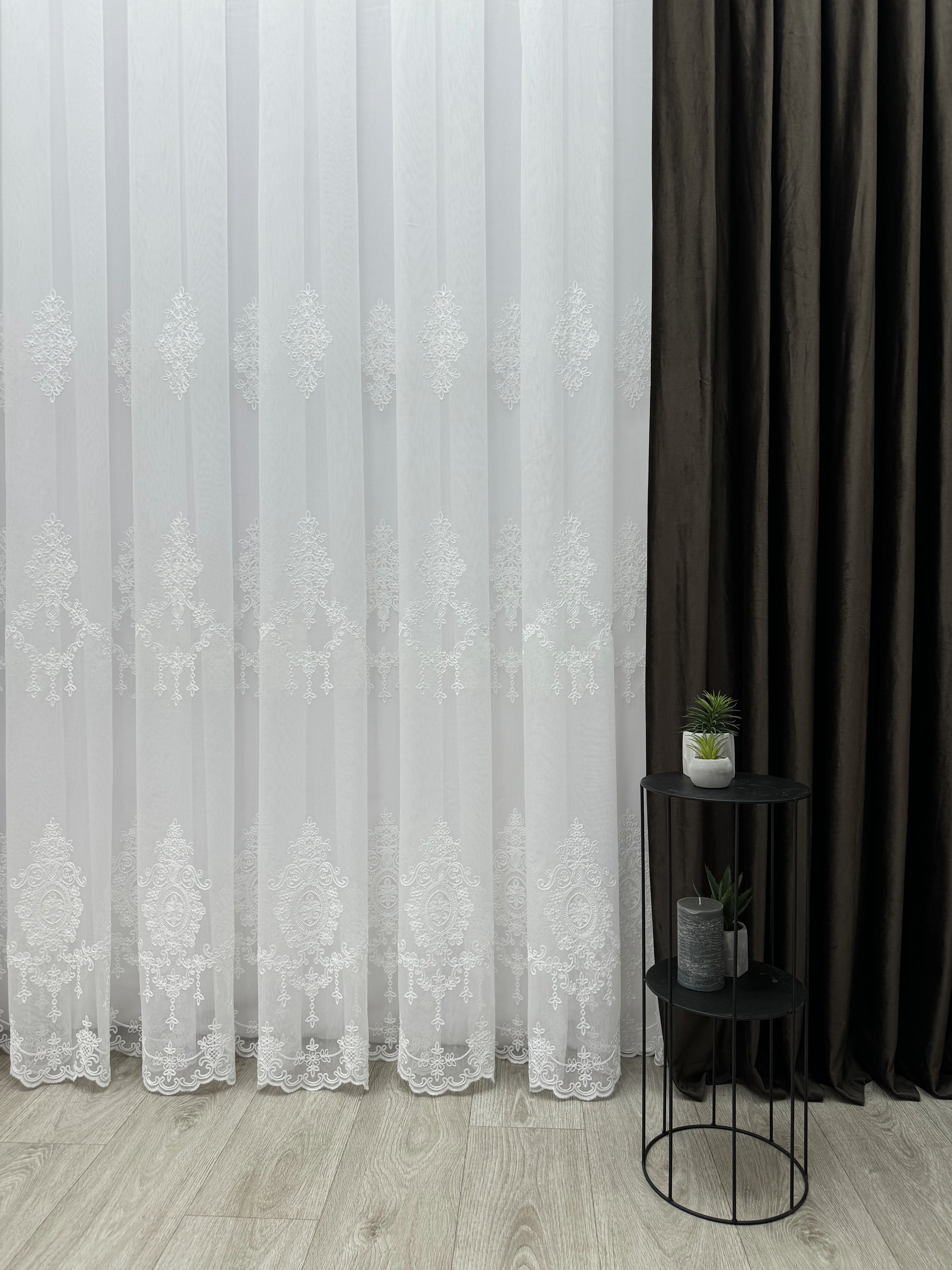 Sheer curtain with beautiful embroidery, milk color