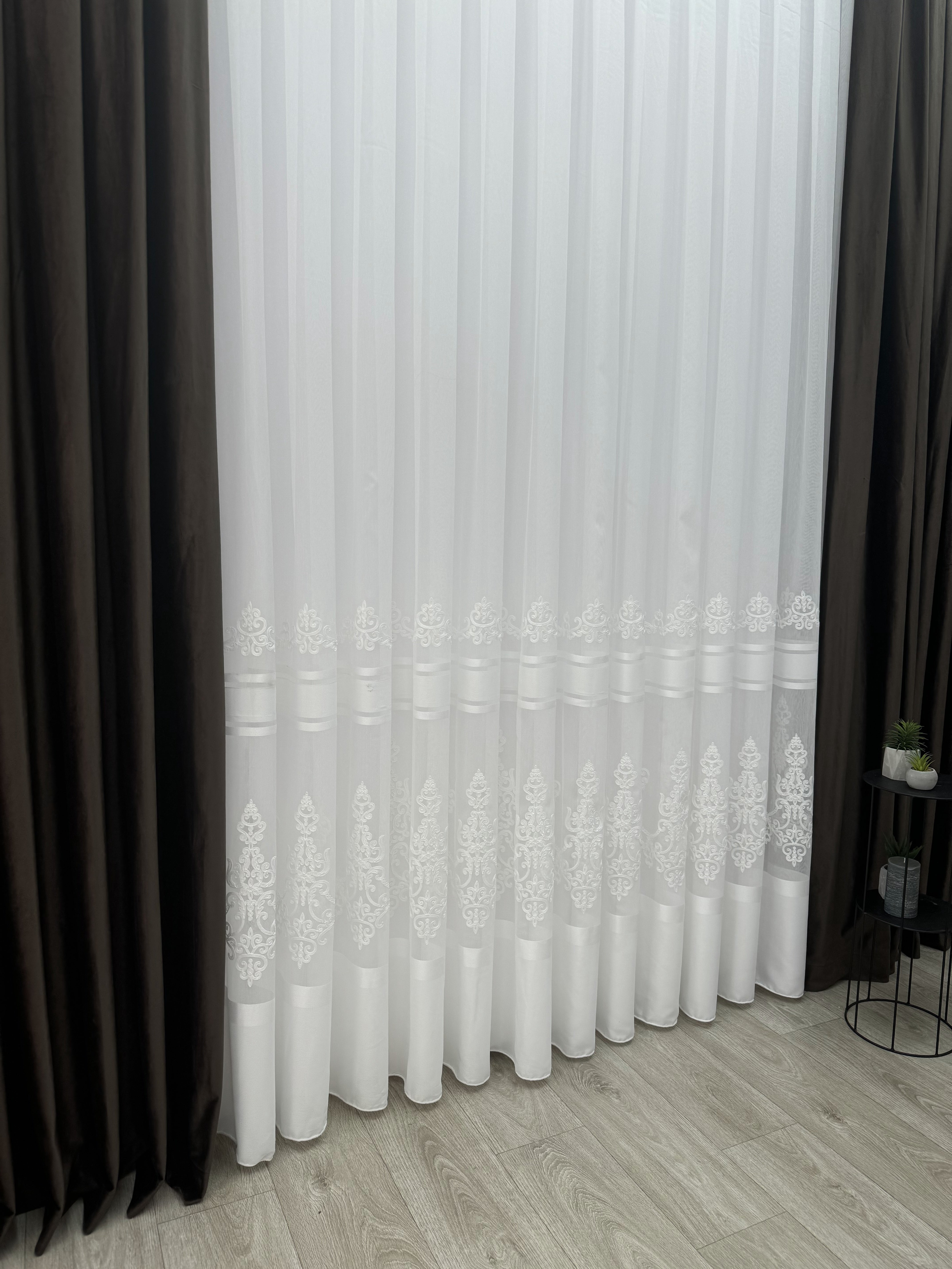 Sheer curtain with beautiful embroidery, milk color