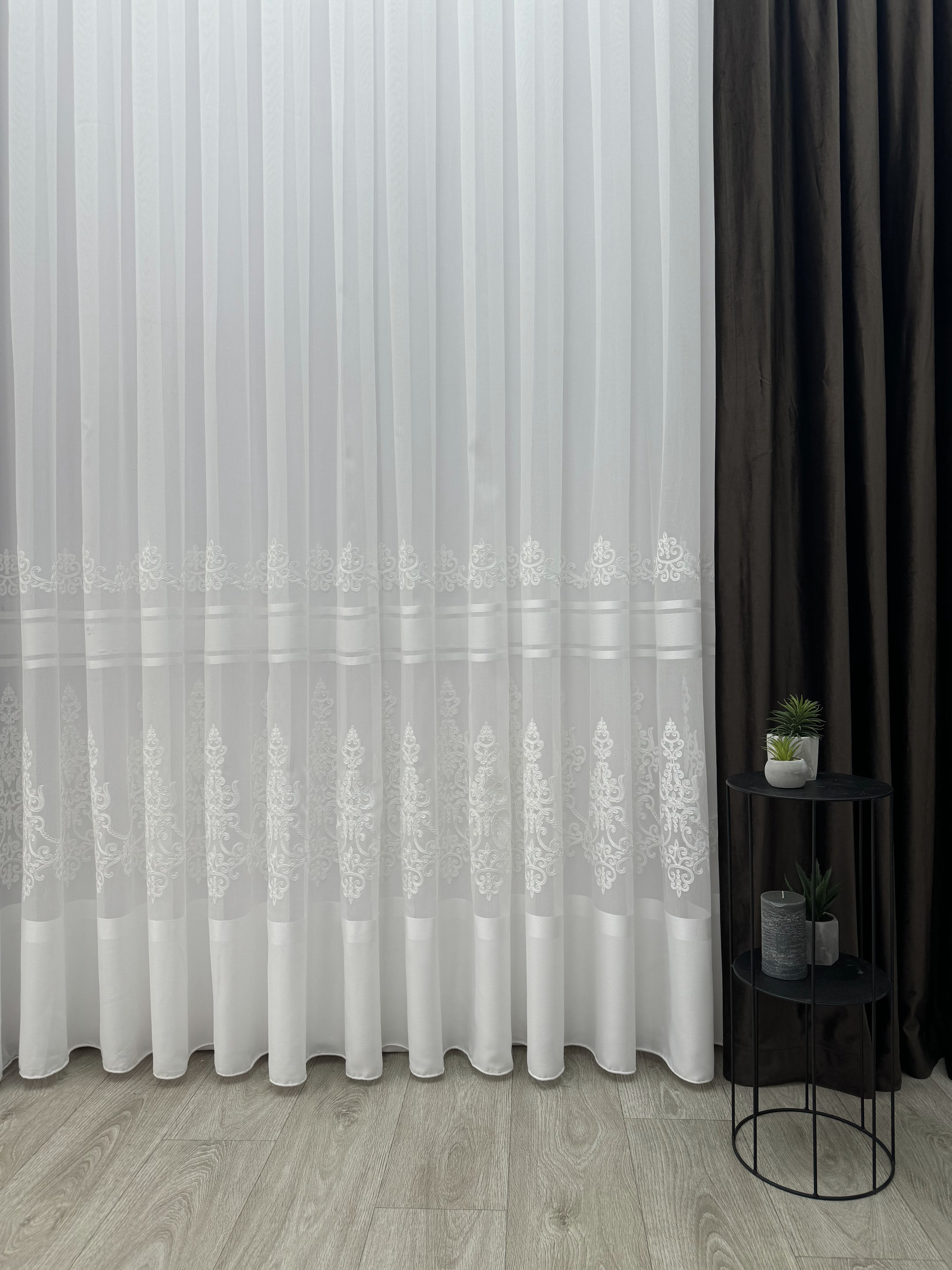 Sheer curtain with beautiful embroidery, milk color