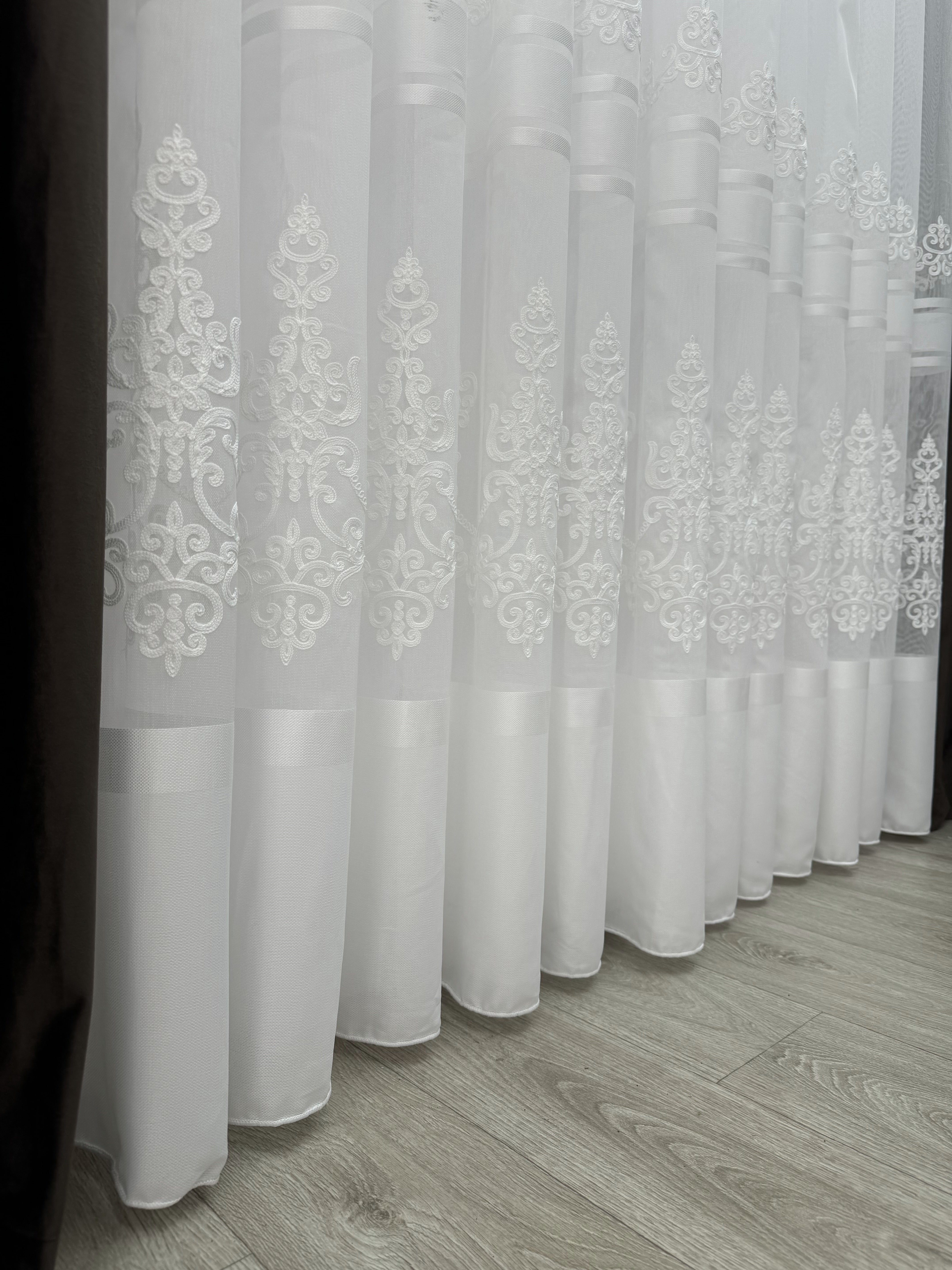 Sheer curtain with beautiful embroidery, milk color