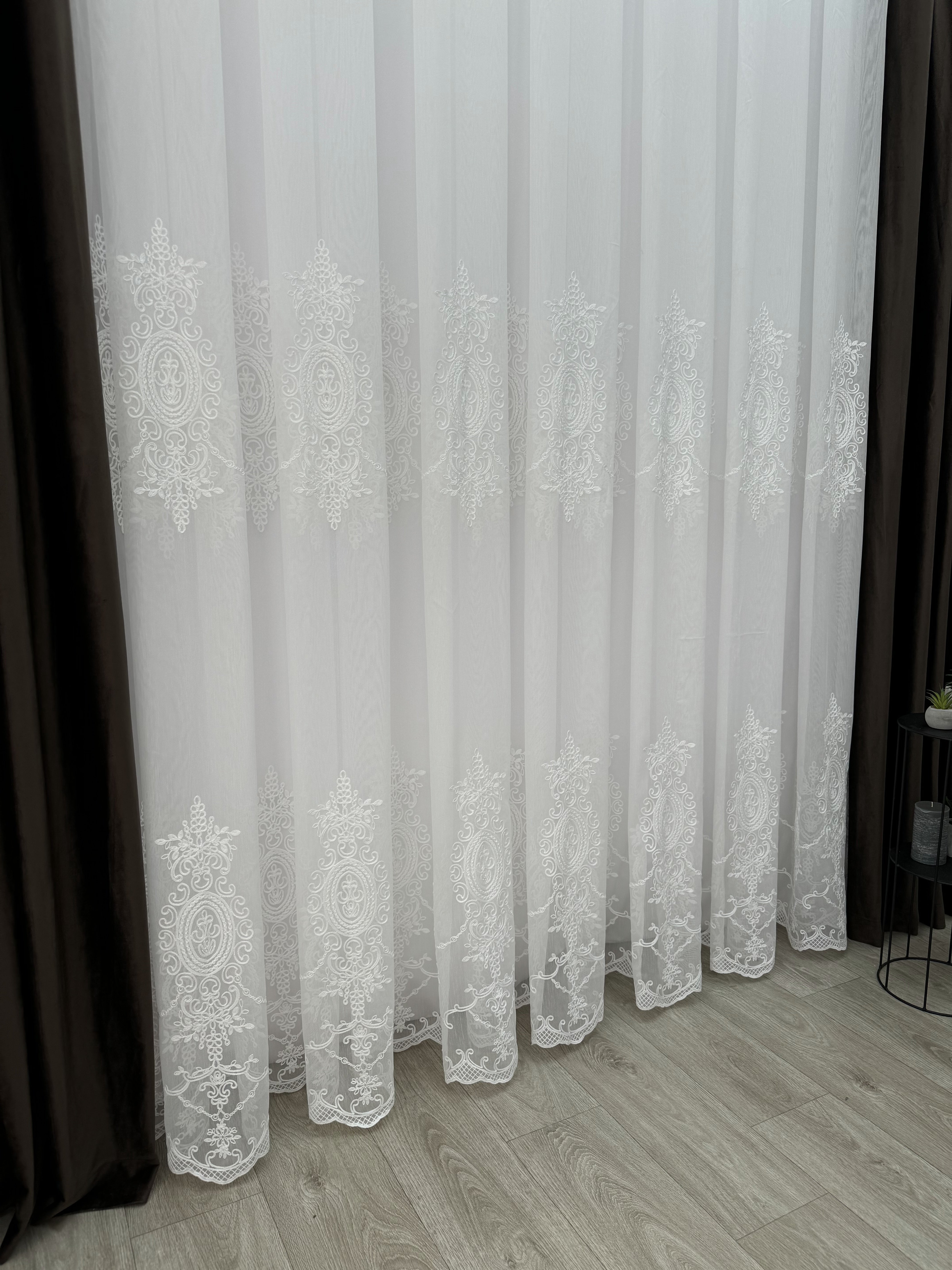 Sheer curtain with beautiful embroidery, milk color