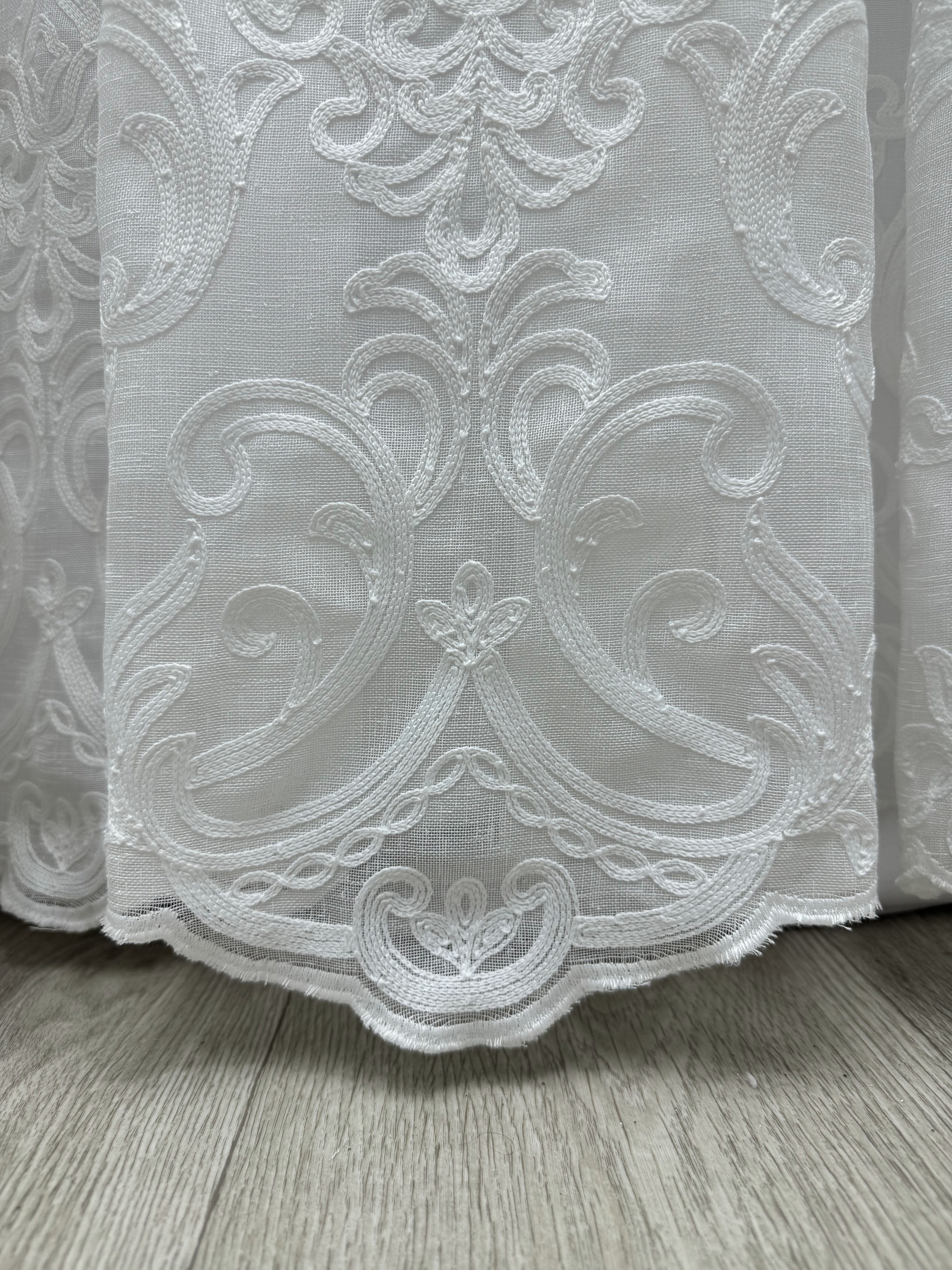 Linen sheer curtain with beautiful embroidery, milk color