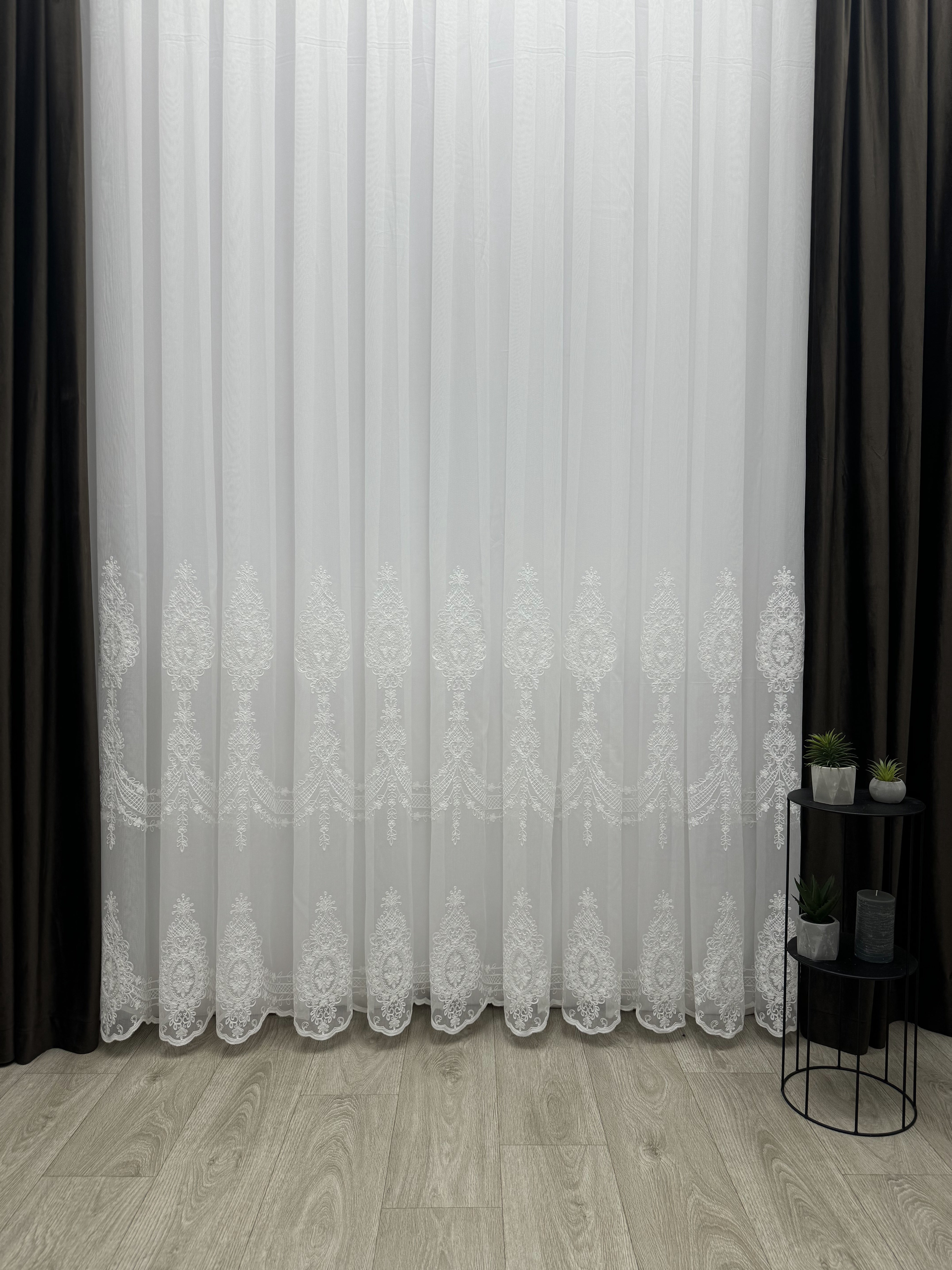 Sheer curtain with beautiful embroidery, milk color