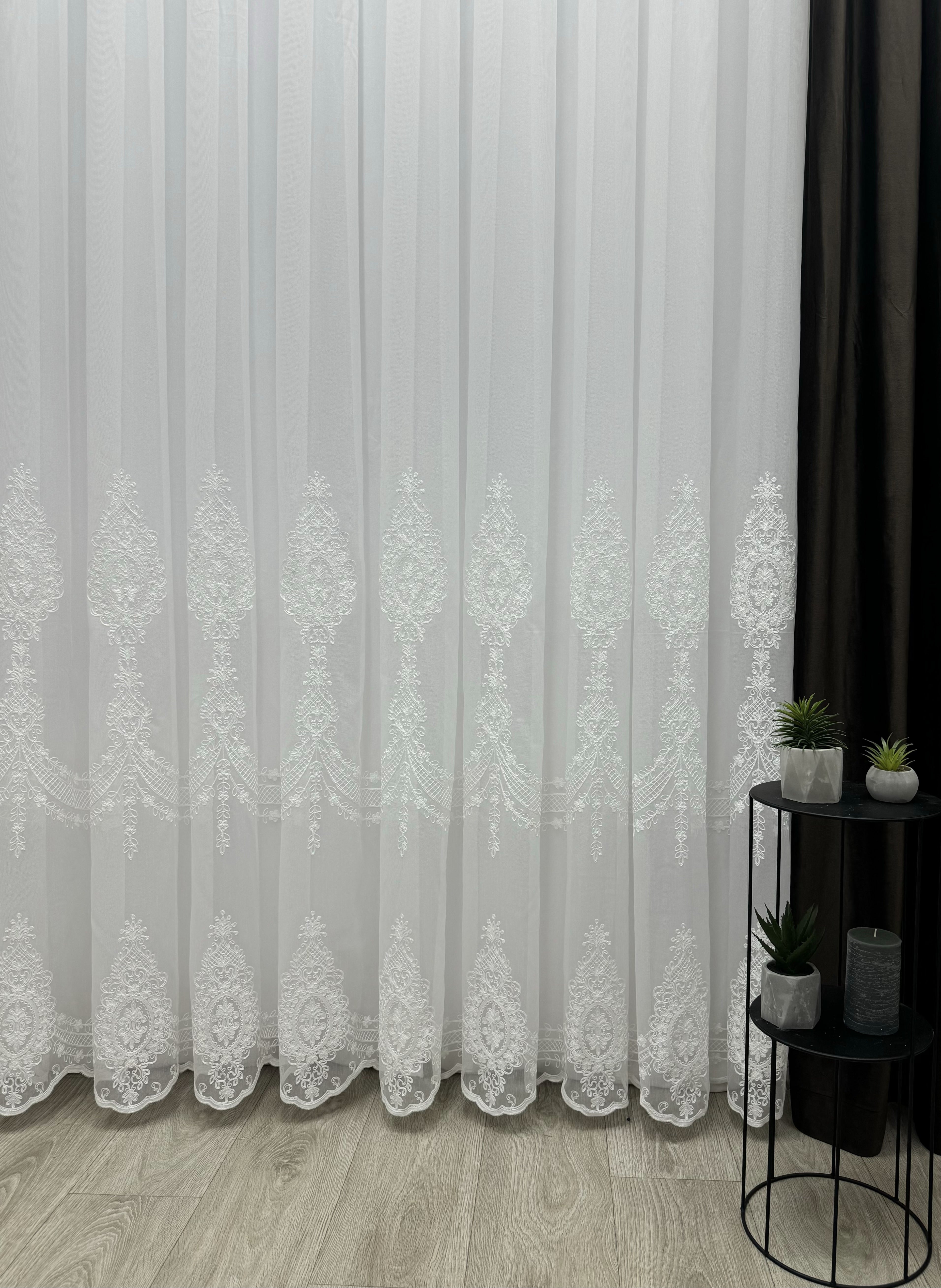 Sheer curtain with beautiful embroidery, milk color