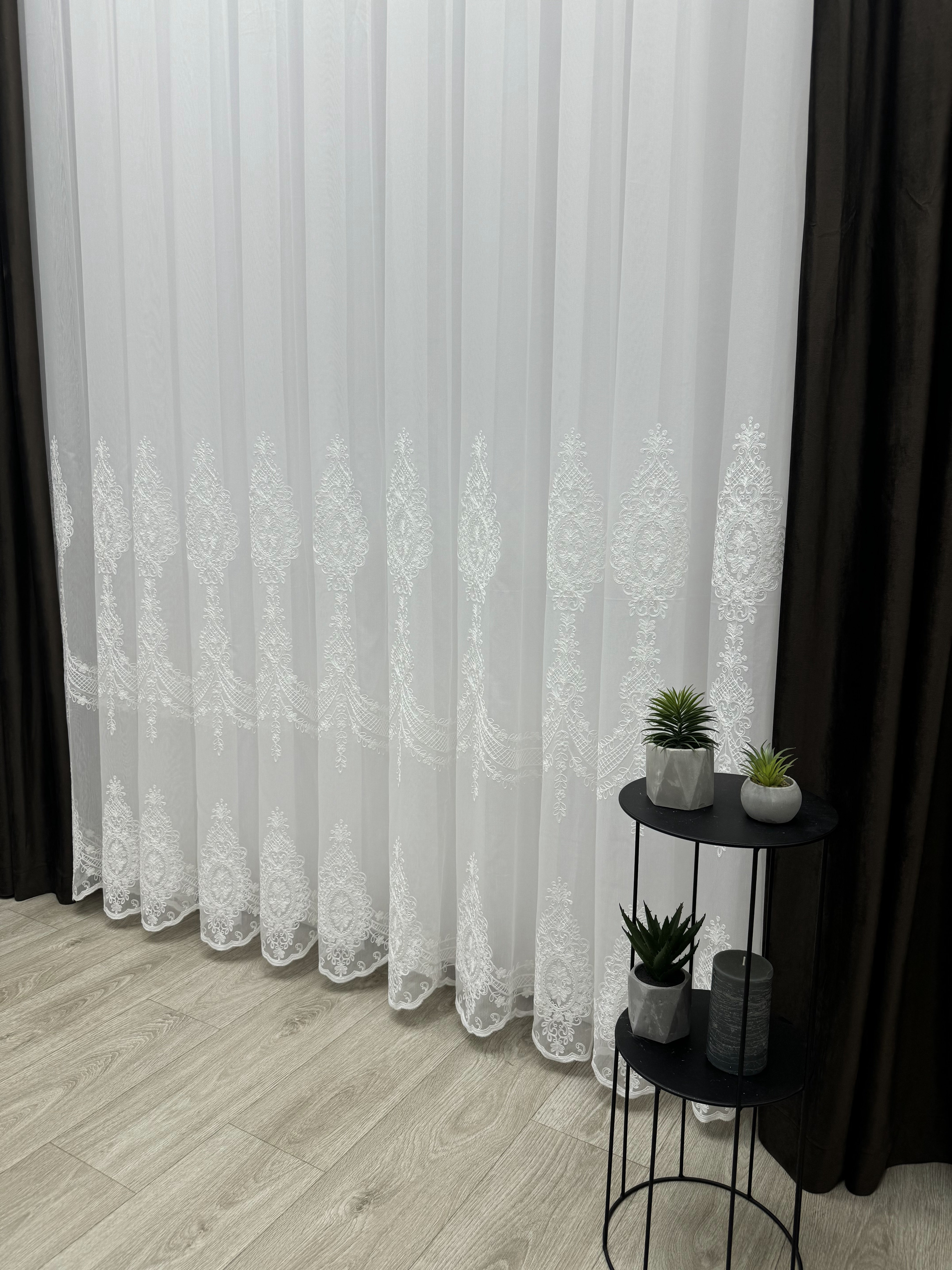 Sheer curtain with beautiful embroidery, milk color