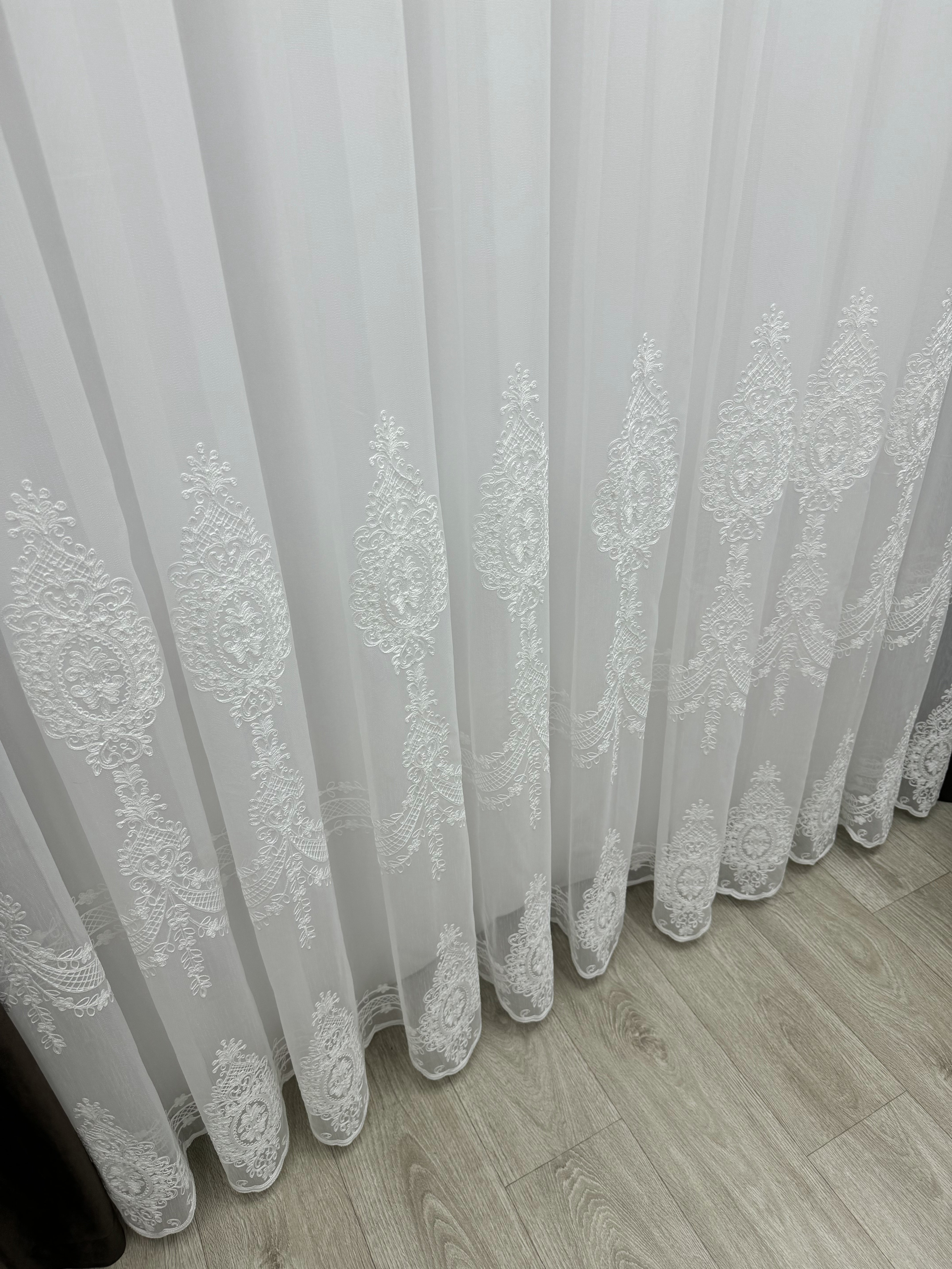 Sheer curtain with beautiful embroidery, milk color