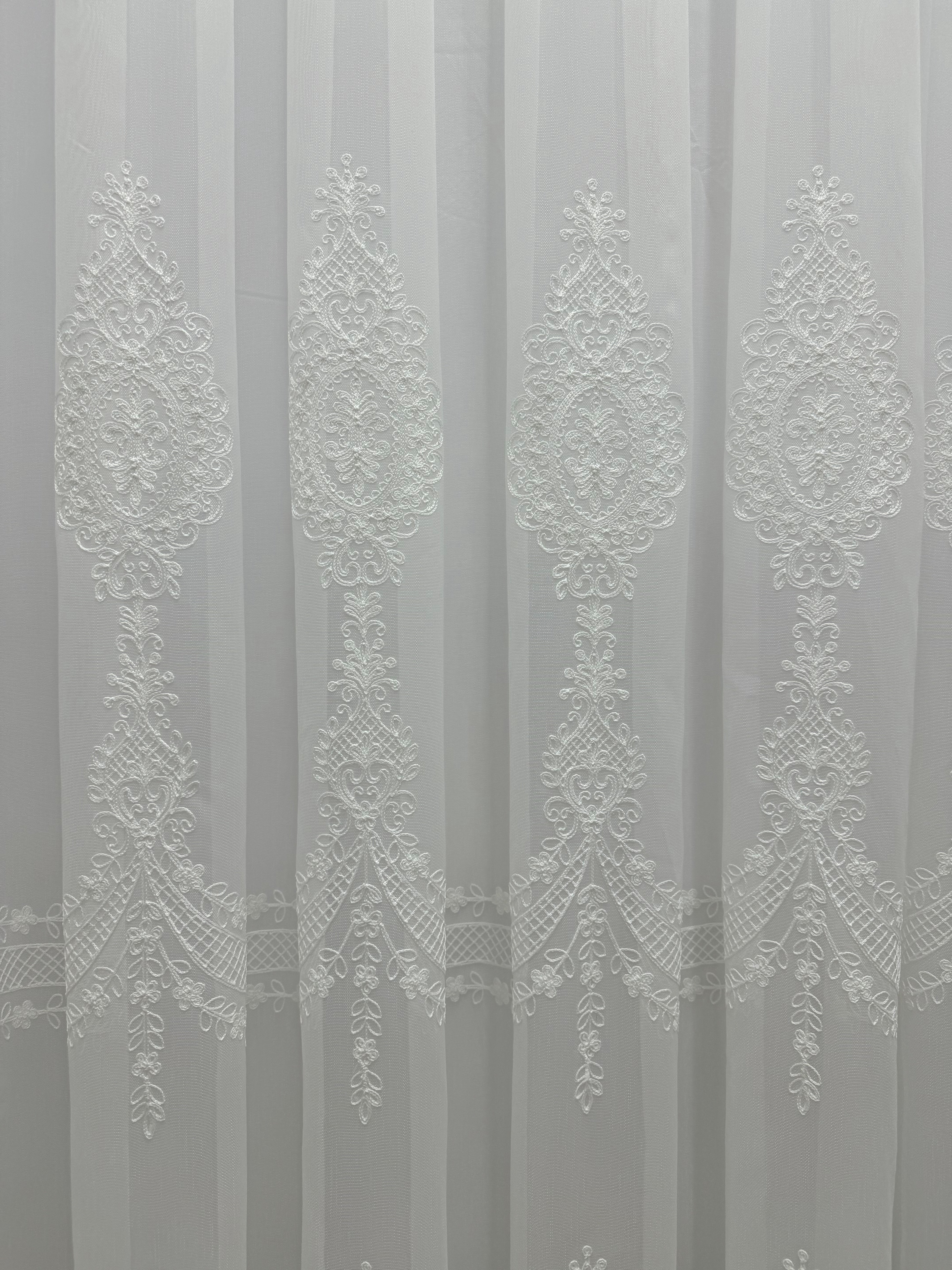 Sheer curtain with beautiful embroidery, milk color