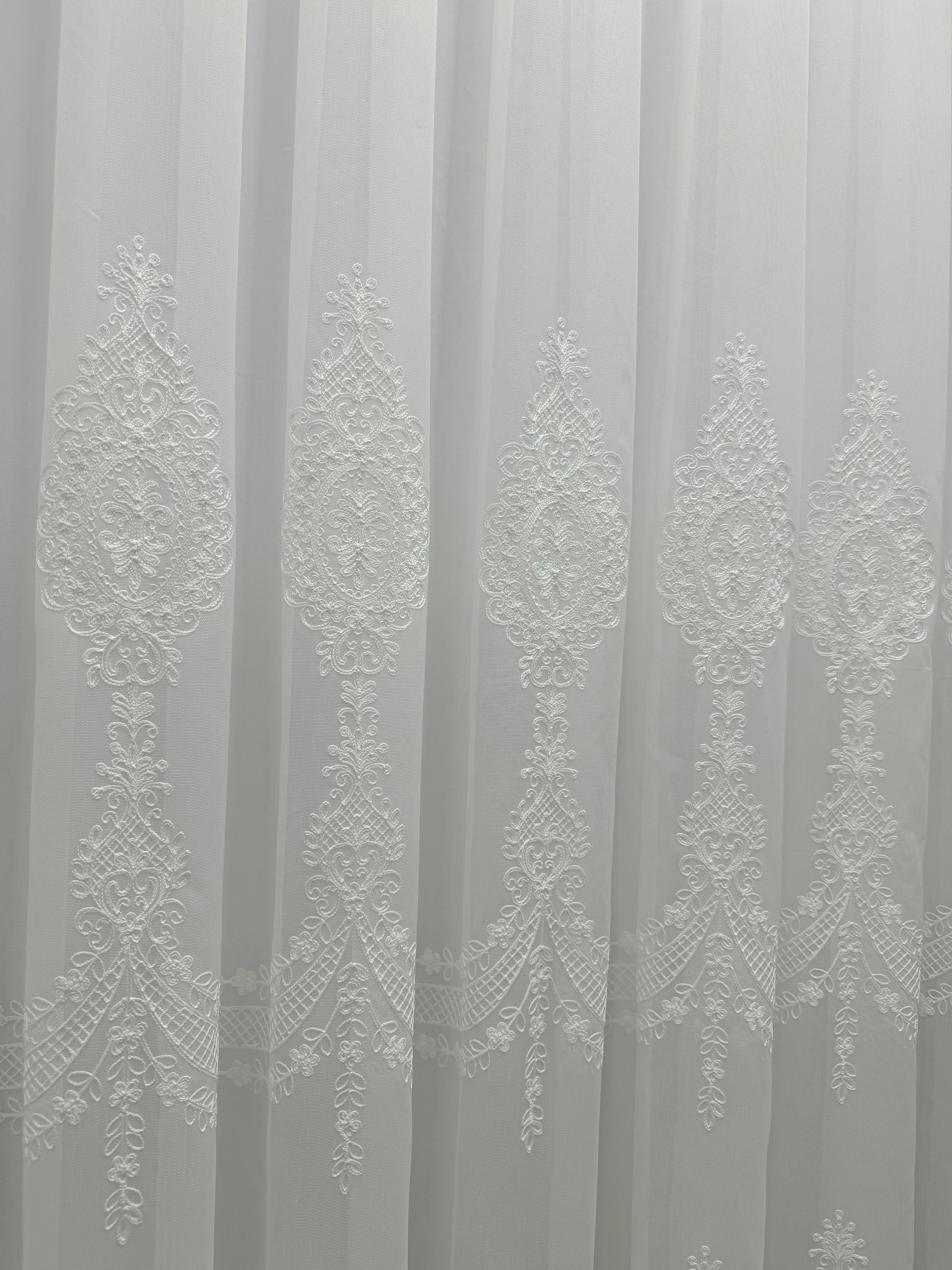 Sheer curtain with beautiful embroidery, milk color