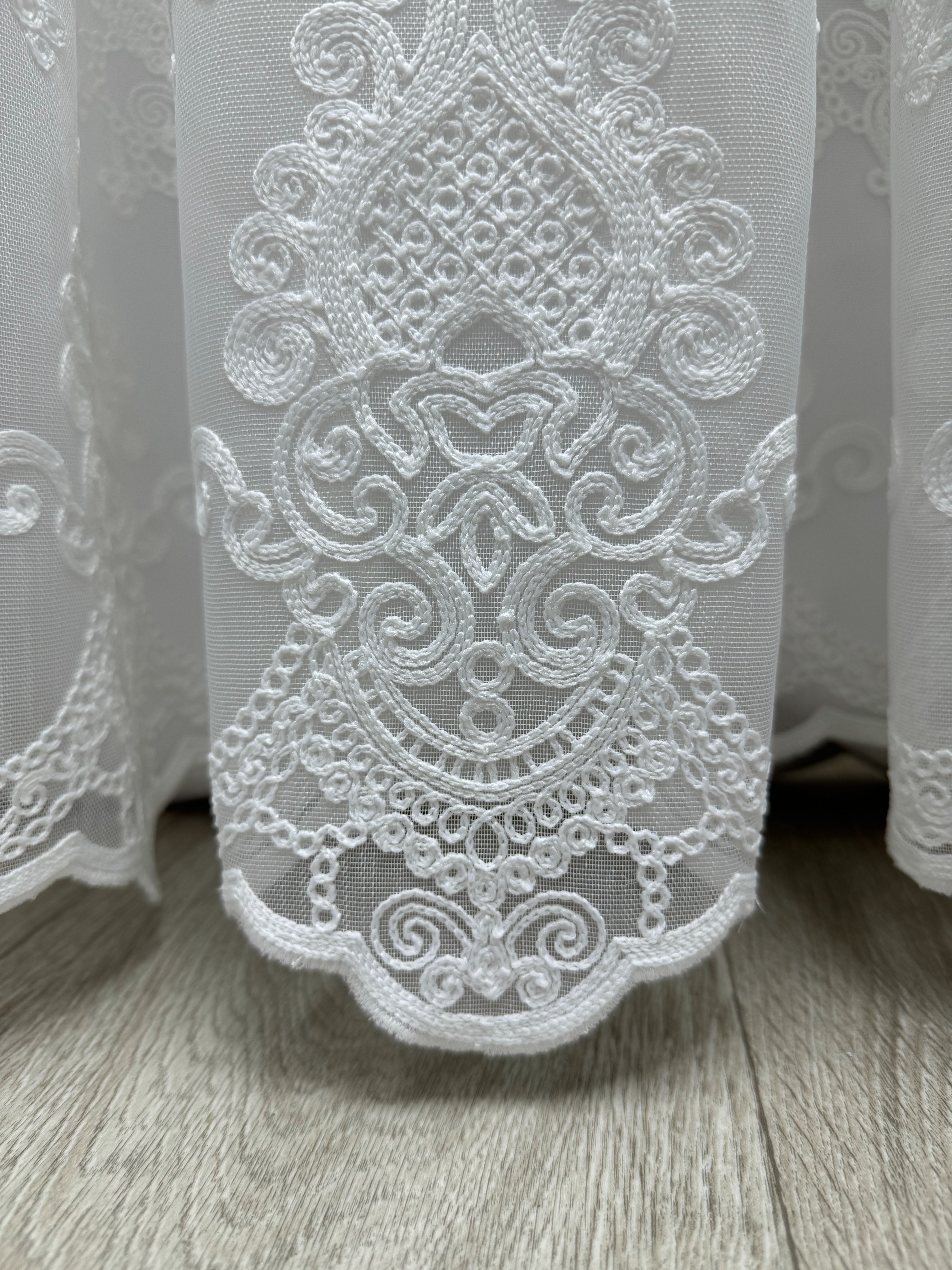 Bamboo-based sheer curtain with chenille embroidery, milk color