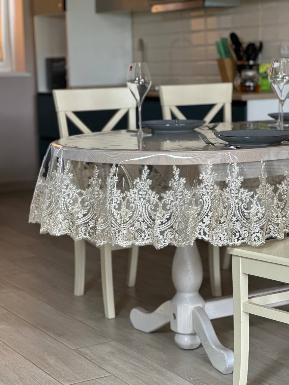 Silicone tablecloth with kings lace, color: Gold (custom size or standard size)