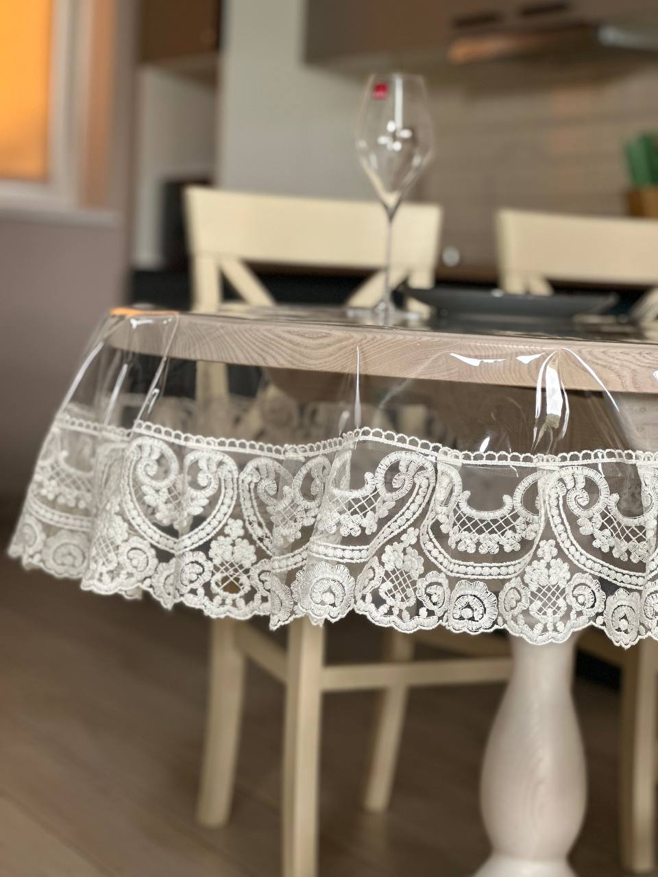 Silicone tablecloth with Vinzelles lace, color: Milk (custom size or standard size)