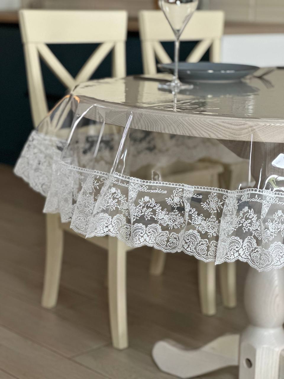 Silicone tablecloth with Blumarine lace, color: Milk (custom size or standard size)