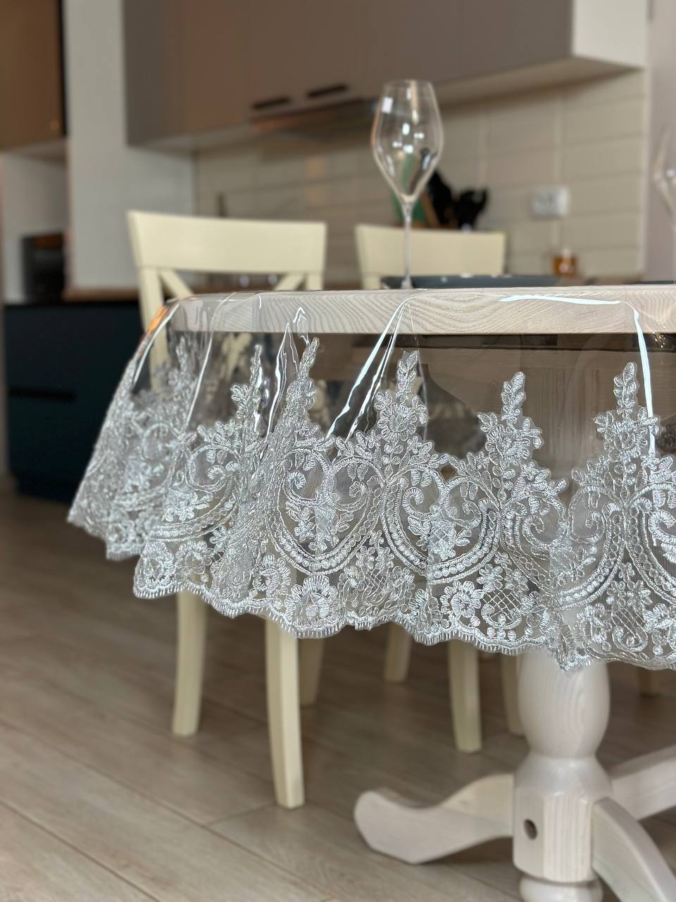 Silicone tablecloth with kings lace, color: Silver (custom size or standard size)