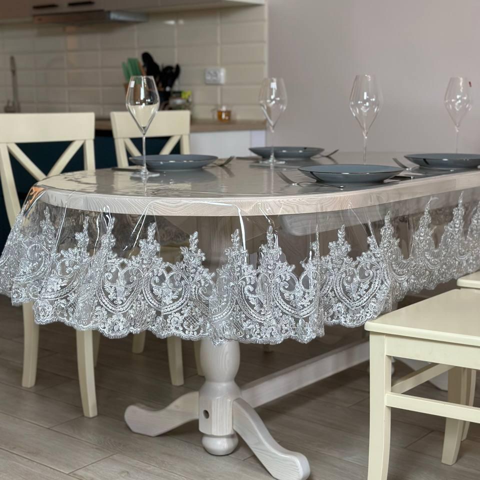 Silicone tablecloth with kings lace, color: Silver (custom size or standard size)