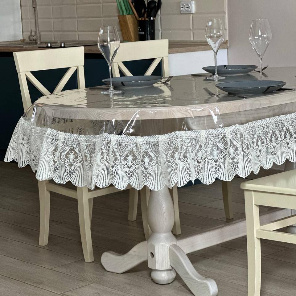 Silicone tablecloth with Versailles lace, color: Milk (custom size or standard size)