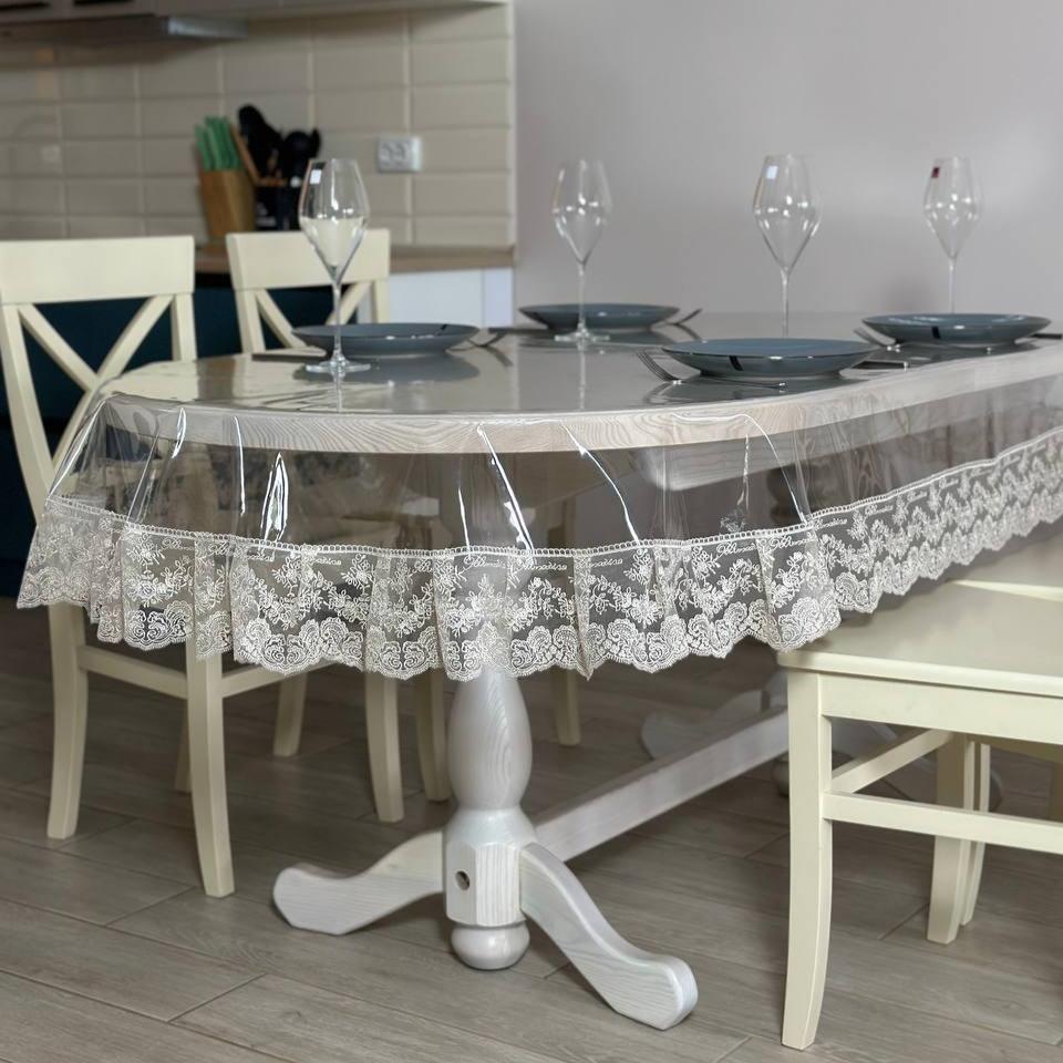 Silicone tablecloth with Blumarine lace, color: Cappuccino (custom size or standard size)