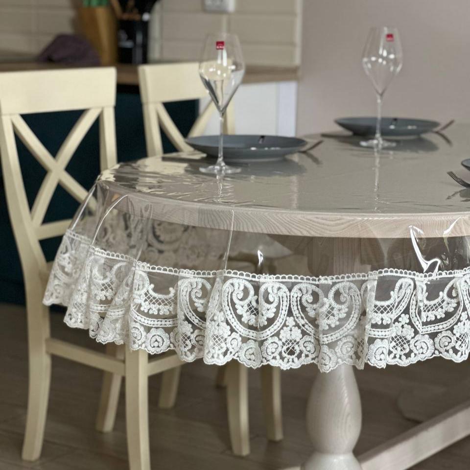 Silicone tablecloth with Vinzelles lace, color: Milk (custom size or standard size)