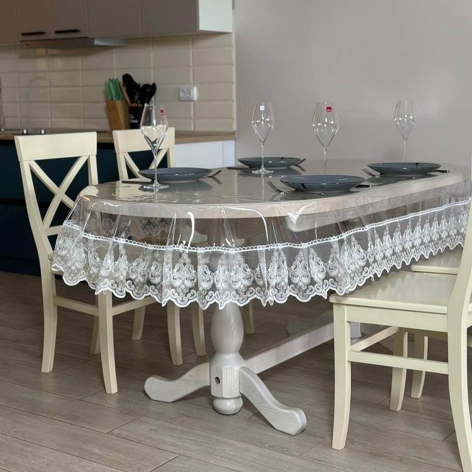 Silicone tablecloth with Richelieu lace, 2 colors: milk and Cappuccino (custom size or standard size)