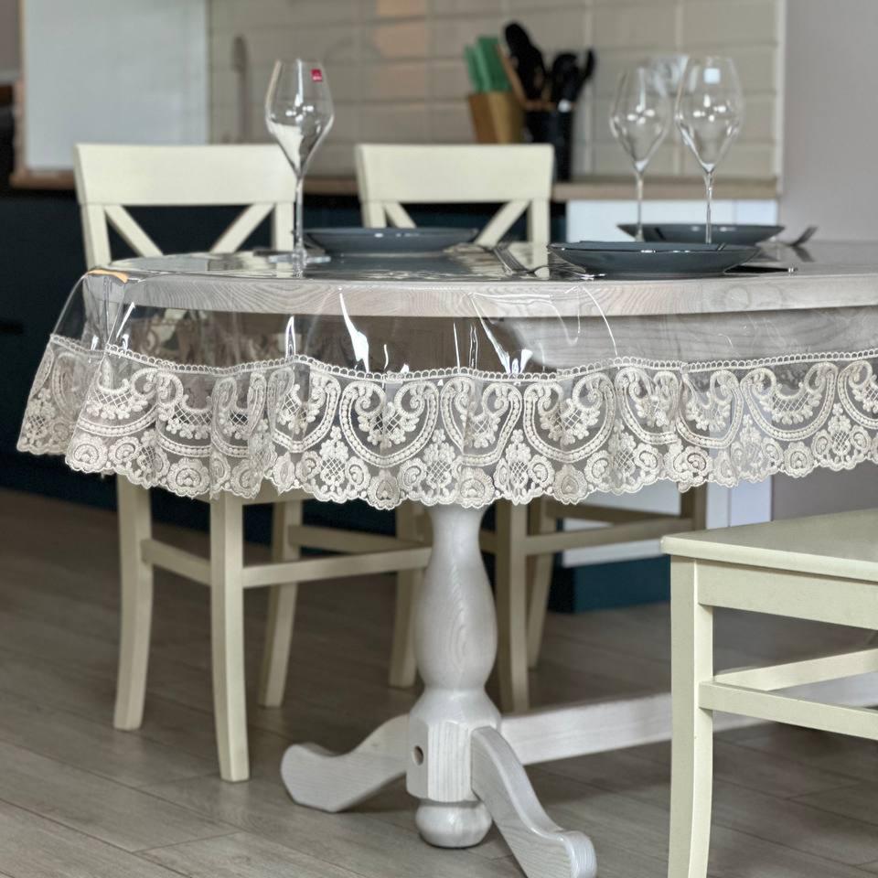 Silicone tablecloth with Vinzelles lace, color: Cappuccino (custom size or standard size)