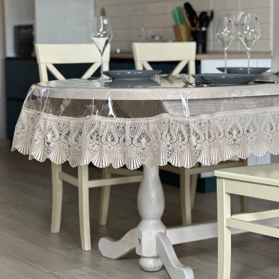 Silicone tablecloth with Versailles lace, color: Cappuccino (custom size or standard size)