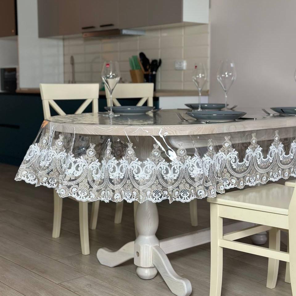 Silicone tablecloth with lace Emperor, 2 colors: milk and beige (custom size or standard size)